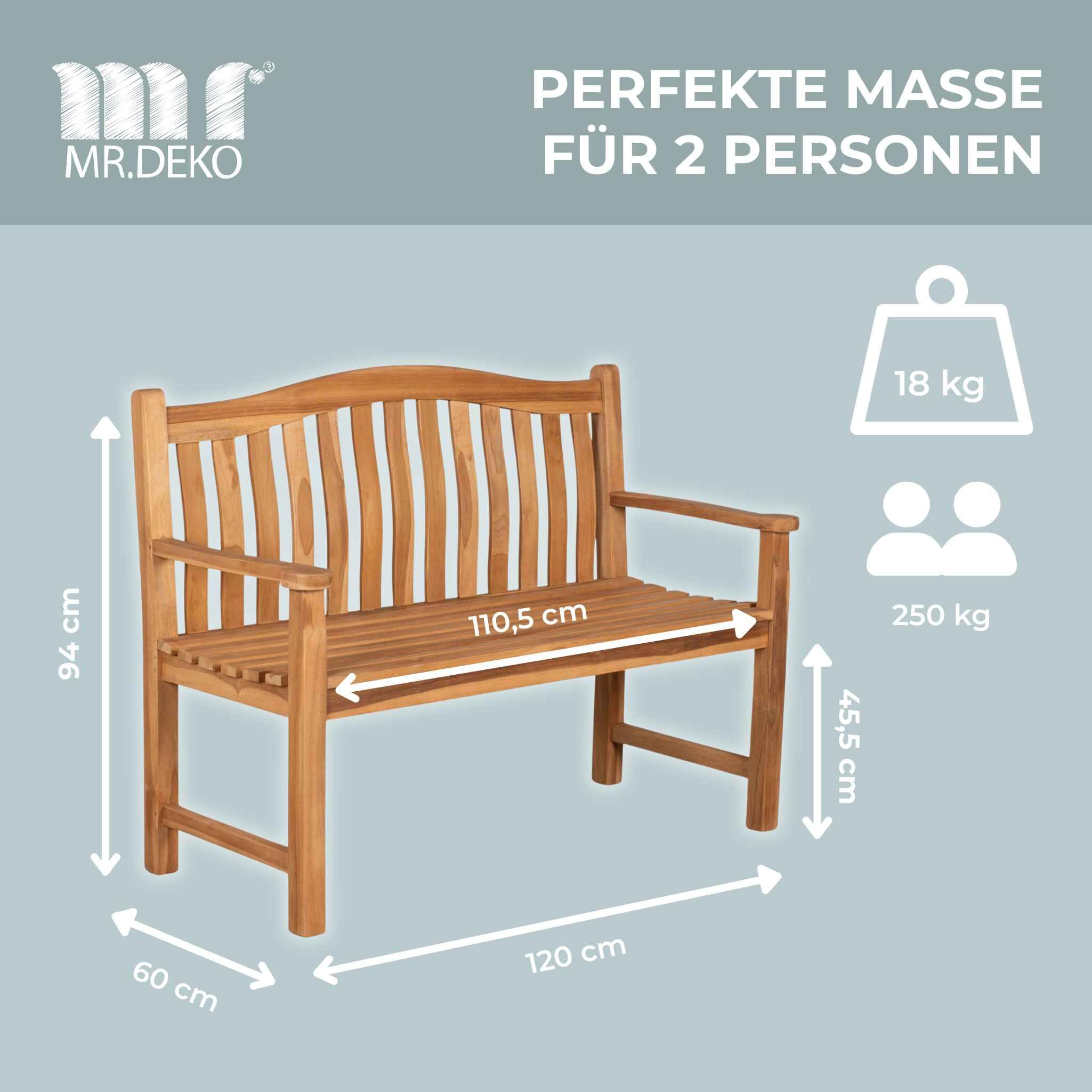 MR. DEKO Gartenbank wetterfest Sitzbank Holz Korfu Design 120x60x94cm