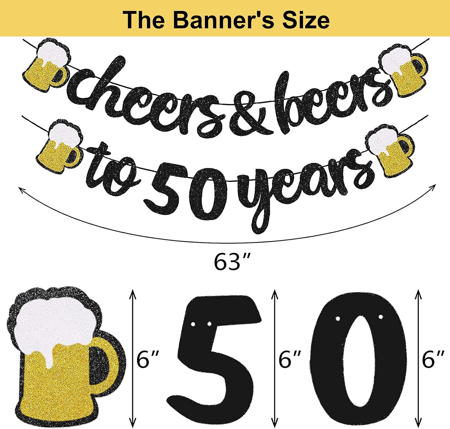 50th Birthday Decorations, Party Decorations with Cheer Banner, Number 50 Foil Balloons, 50th Sign Black Balloons - Image 3