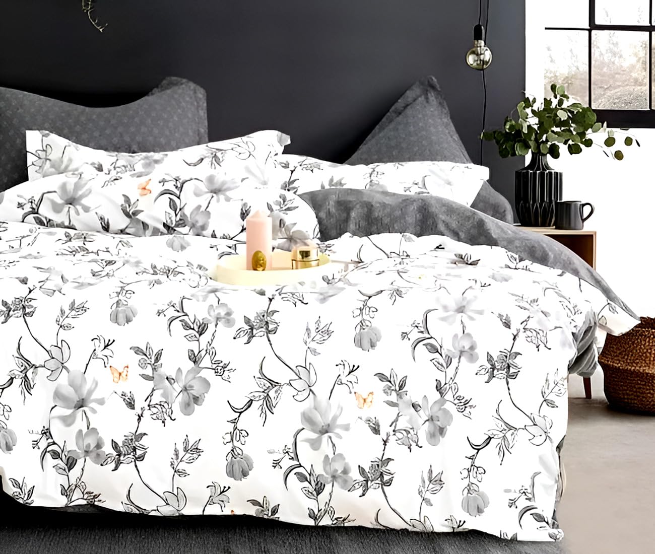 Fitted Sheet Luxurious 6 Pieces Cotton King Size Bedding Set, Modern and Attractive Duvet Cover Set with Fitted Sheet, Quilt Cover, 4 Pillow Cases (ZS24)