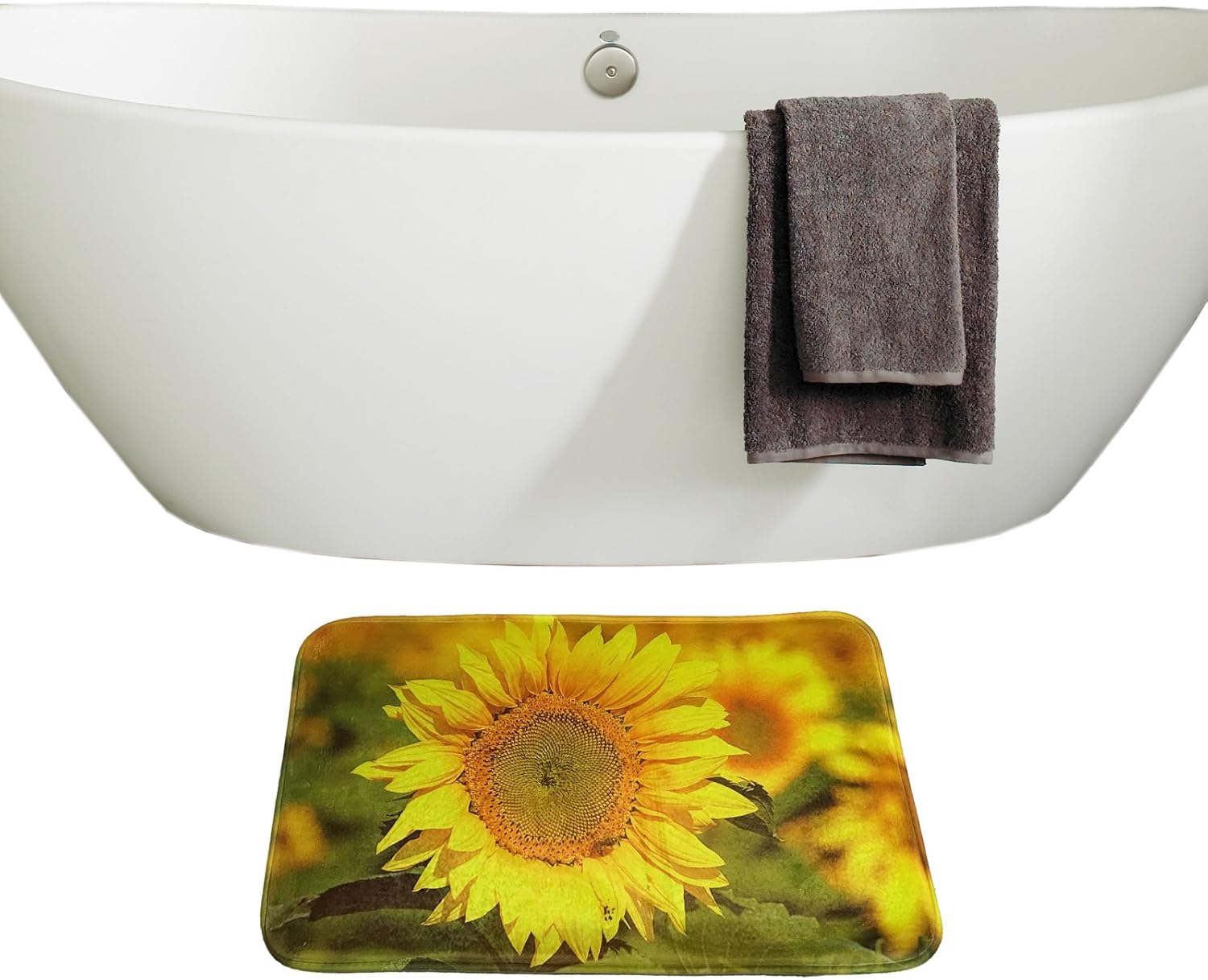 Bath Mat Set Sunflowers 3 Piece Bath Mat Pedistal Rug Toilet Cover Soft Flannel