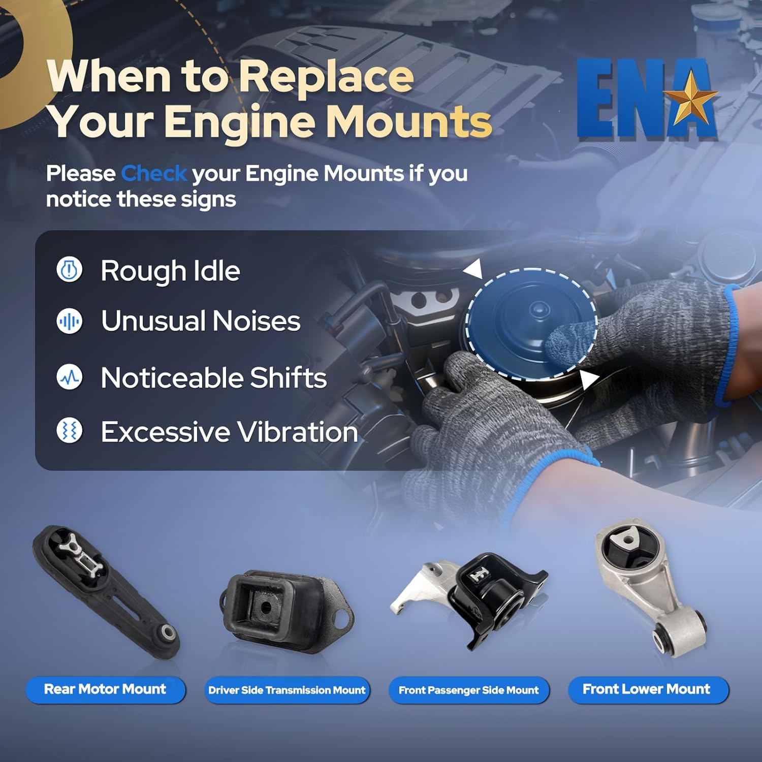 ENA Engine Motor and Trans Mount for A7376 A4360 A7382 A7380 Set of 4 Compatible with Nissan 2013 2014 2015 2016 2017 2018 2019 Sentra l4 1.8L Replacement for 9699, 9712, 9717, 9818