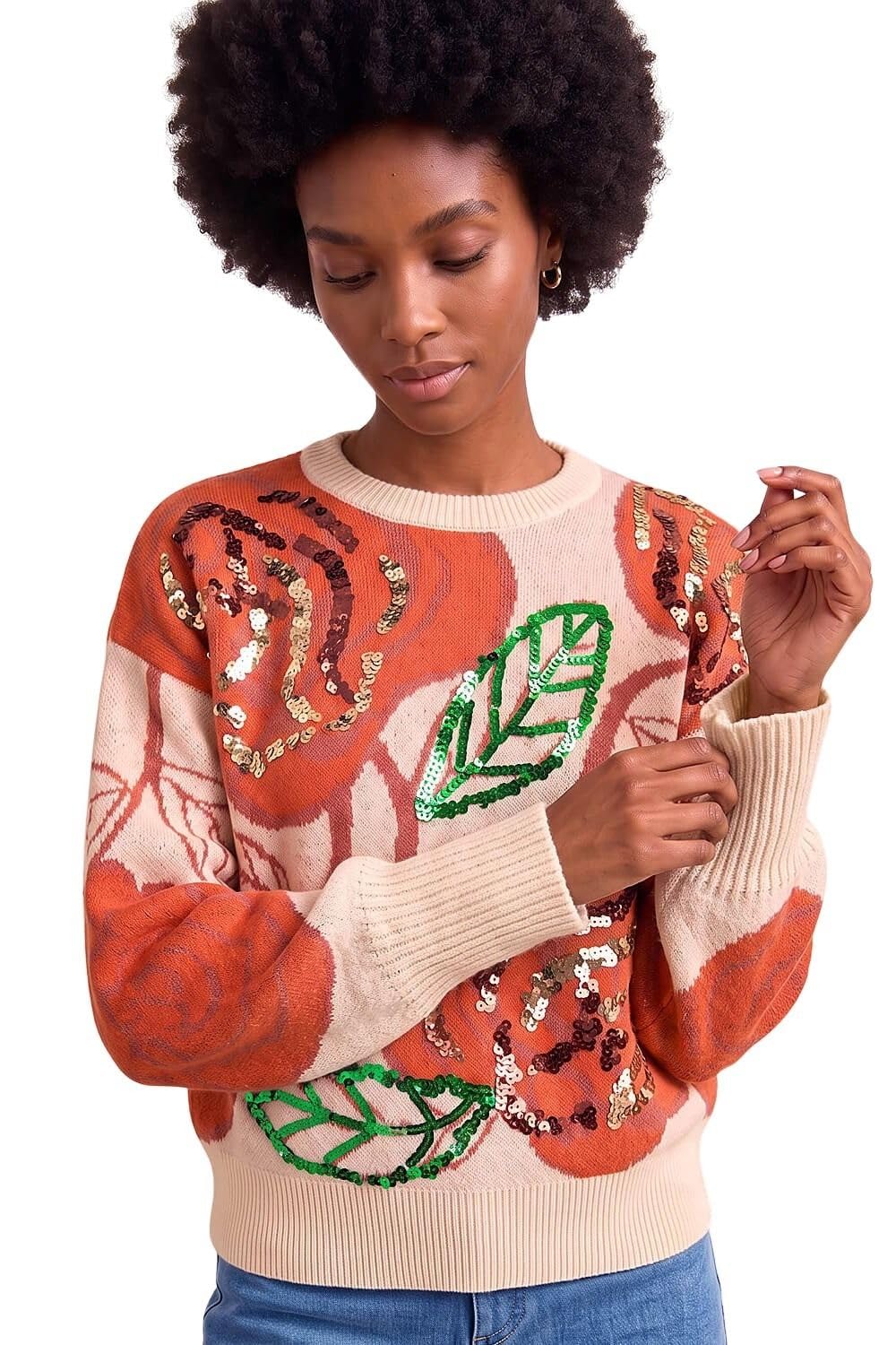 Roman Originals Women Sparkly Embellished Jumper Ladies Diamante Sequin Hotfix Winter Sweater NYE New Year's Eve Christmas Party Going Out Shiny Smart Work Pullover