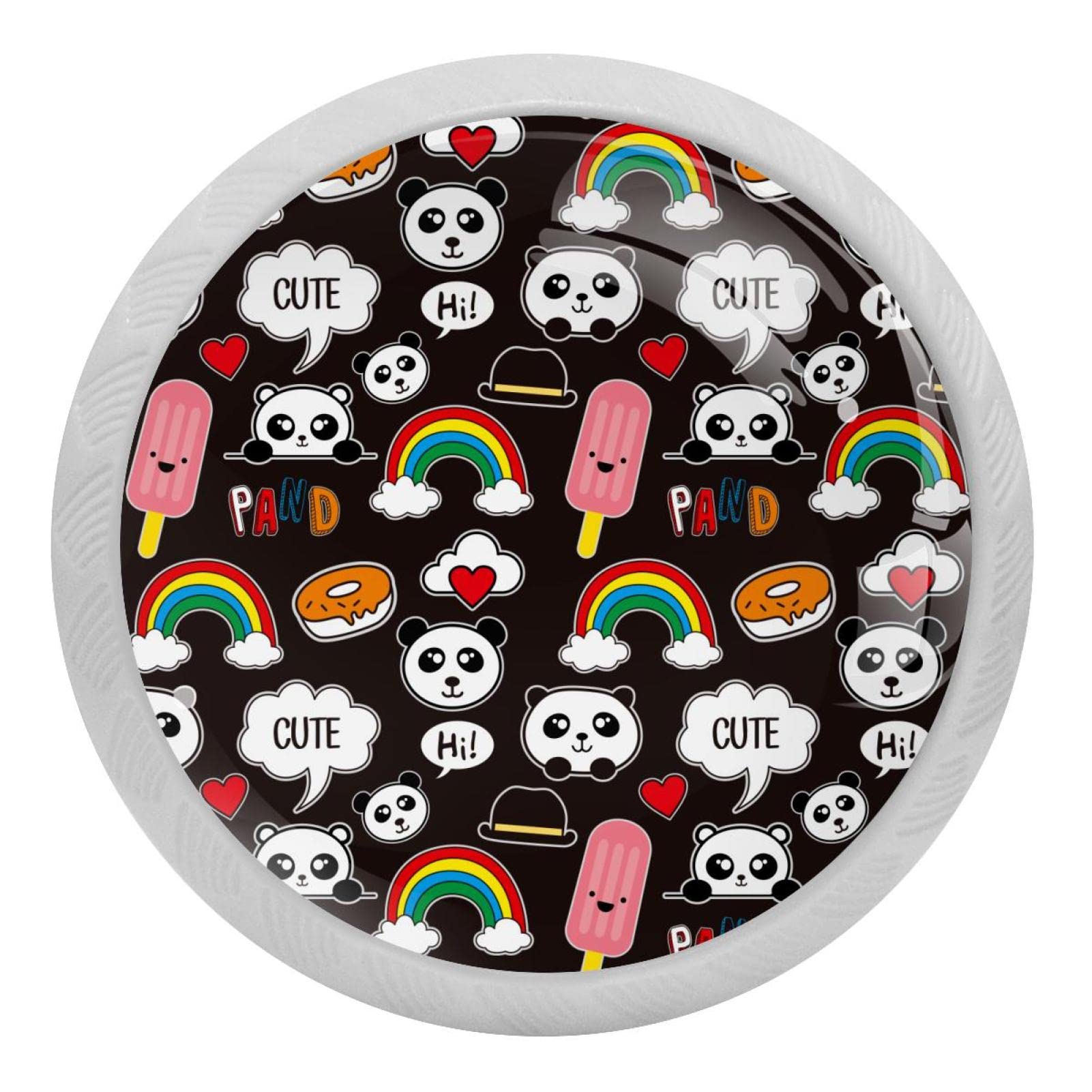 Poignées rondes fluorescentes de cuisine motif panda arc-en-ciel x4