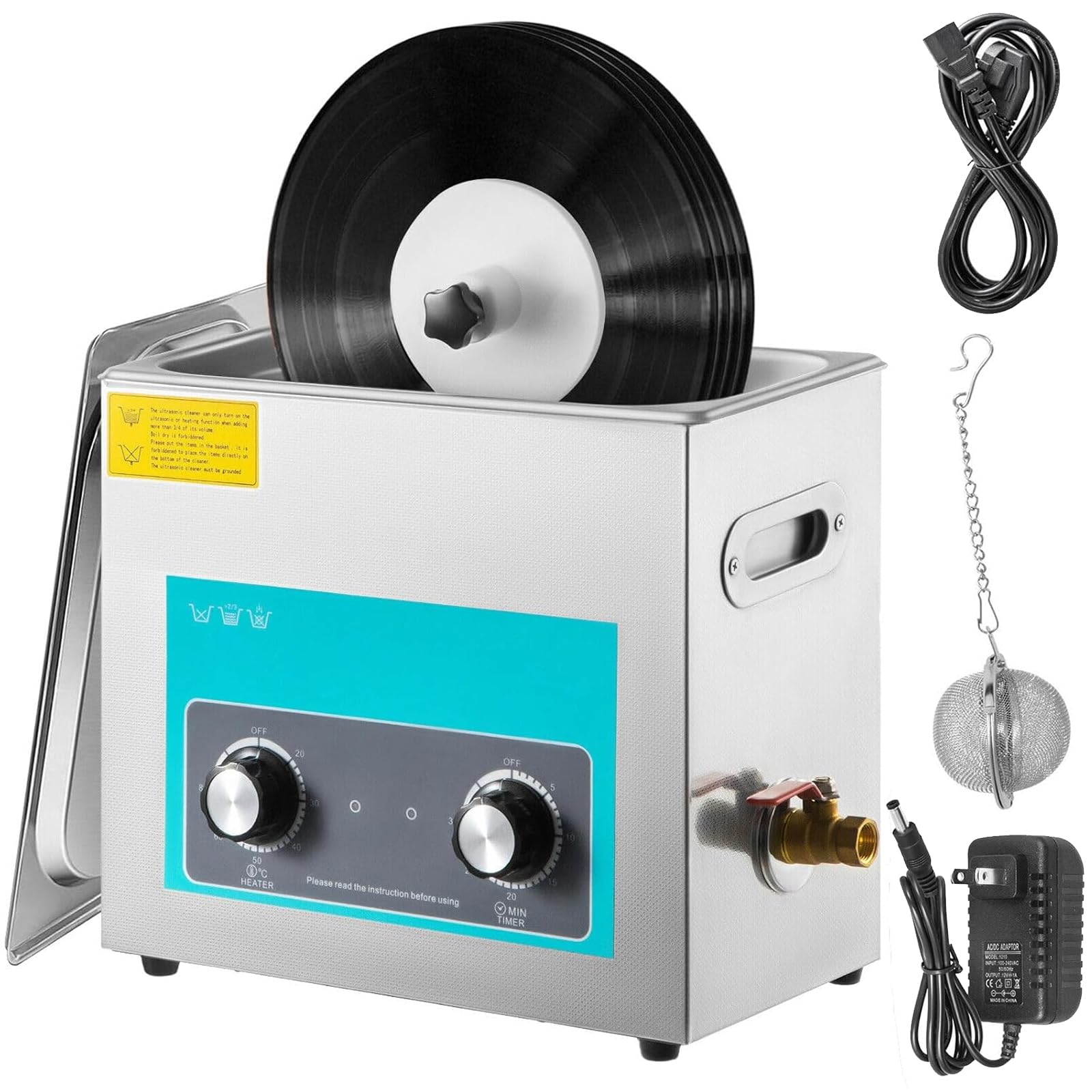 Pulitore Ultrasonico Per Vinili 6L, 40kHz Macchina A Rotazione Automatica Per 4 LP, Timer E Temperatura Digitali, Ripristino Qualità Audio