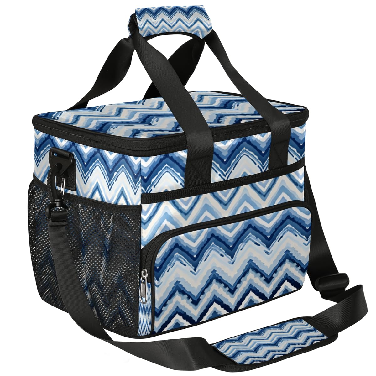 Wavy Pattern Insulated Picnic Backpack Lunch Box for Women Men Picnic Basket Tote Lunch Bag Picnic Bag Portable Lunch Bags for Picnic, Beach, Work, Trip,Office, Camp Abstract Blue