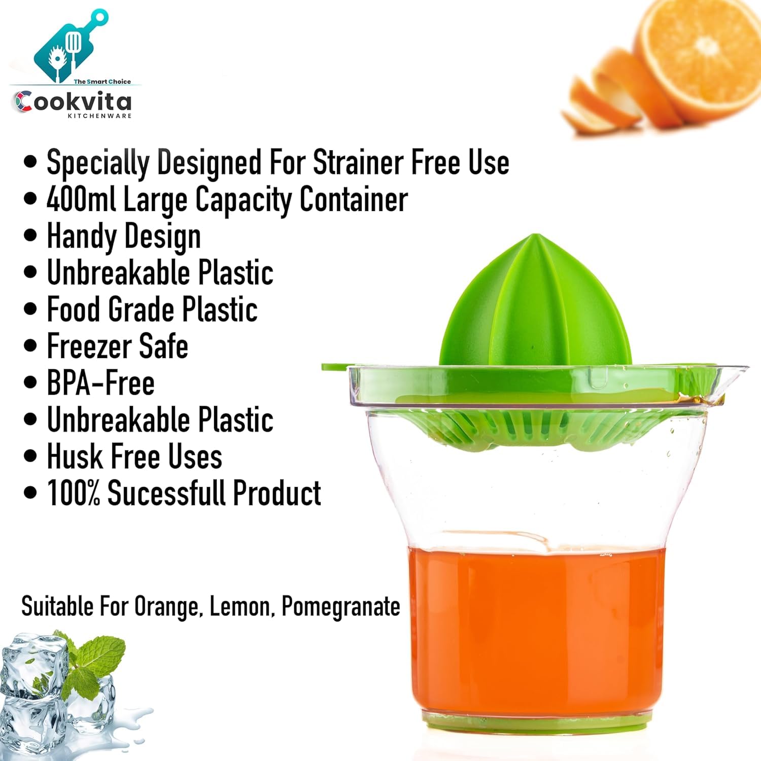 COOKVITA Manual Citrus Juicer – Premium Handheld Orange & Lemon Squeezer (400 ML) – Easy Fresh Juice Extraction for Home Kitchen – Ideal for Everyday Use with Citrus Fruits