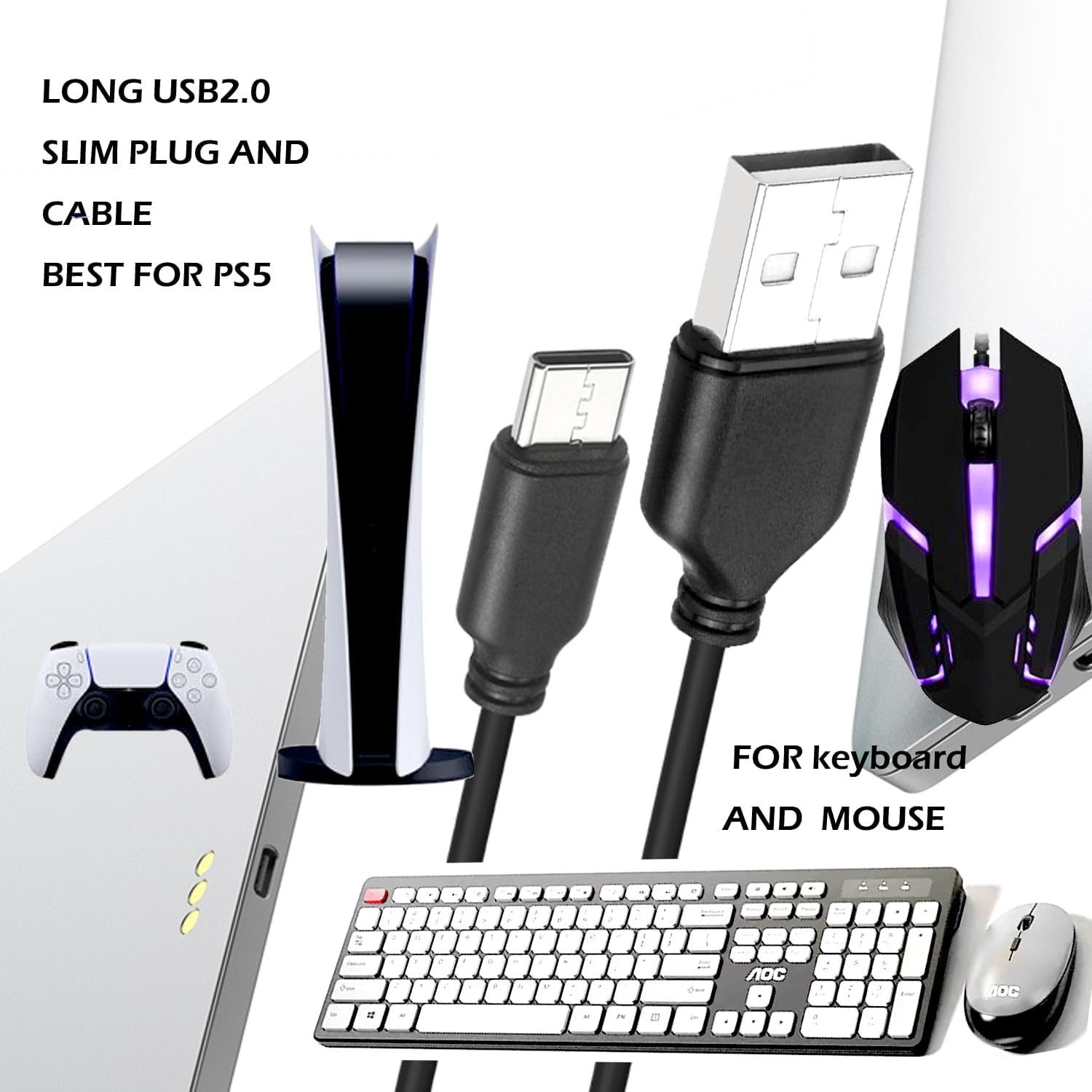 Long USB A Mouse - 50FT Wired Mouse for Windows PC, Mac, Chromebook - Righty or Lefty Use