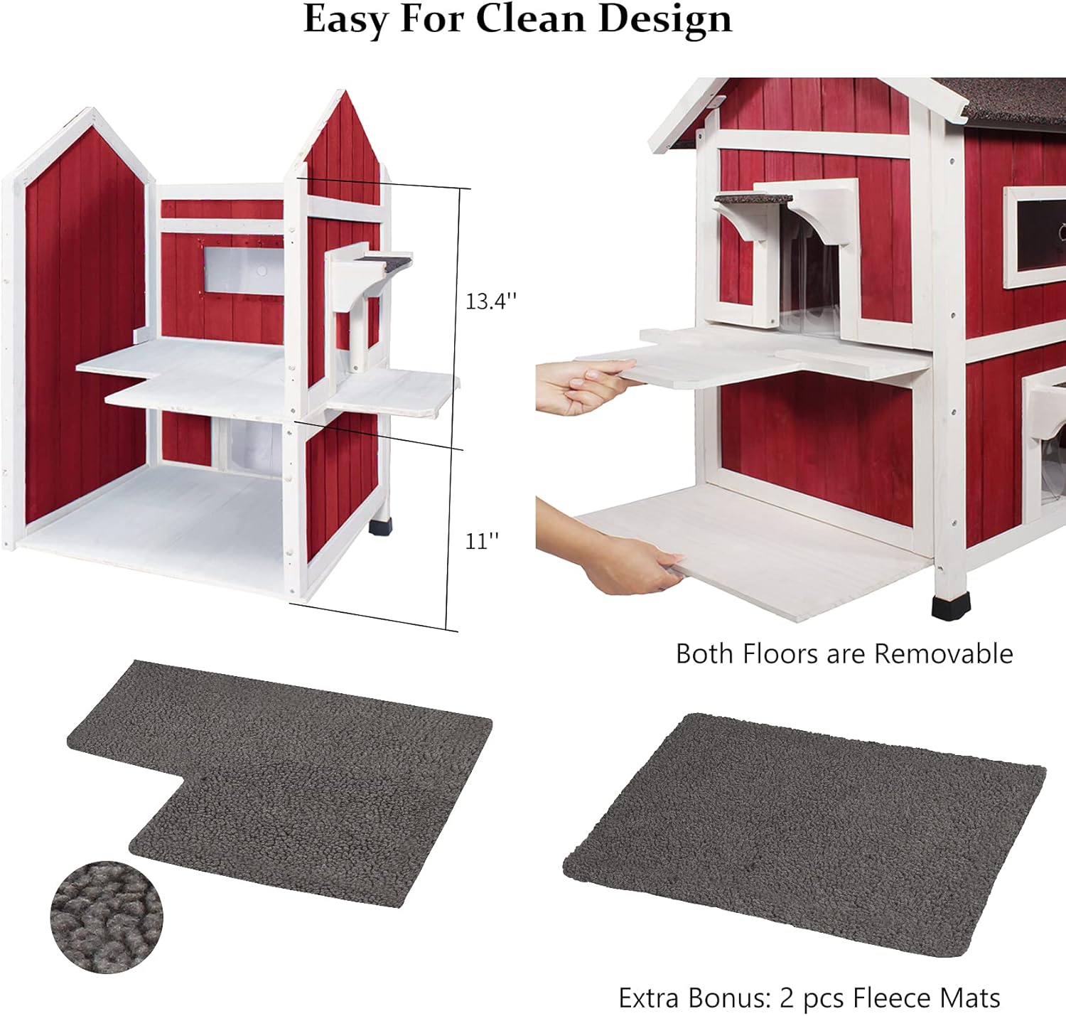 Feral Cat Shelter Outdoor with Escape Door Rainproof Outside Cat House Two Story for Three-Four Cats Color Wine Red : Pet Supplies