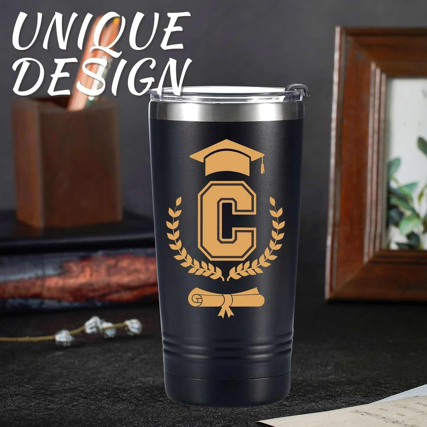 Onebttl Graduation Gifts 2026 - Graduation Stainless Steel Tumbler with Initial, Funny Initial Tumbler as Graduation Party Supplies, Graduation Decorations, Back to School for Her and Him - H - Image 3