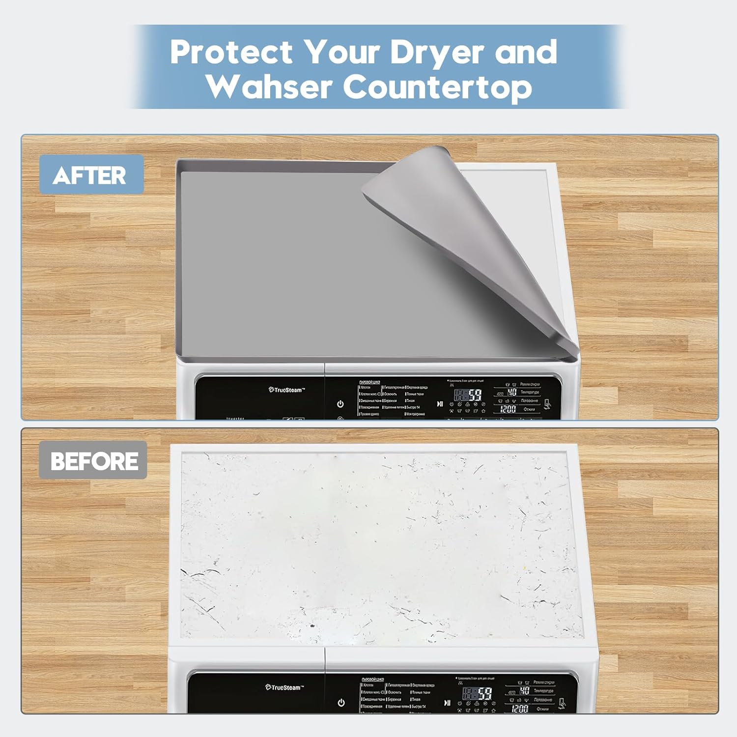 2PCS Washer and Dryer Covers for The Top, 27In X 27In Silicone Dryer Top Protector Mat, Waterproof, Scratch Resistant, Washable, Dryer Countertop for Home Kitchen and Laundry Room