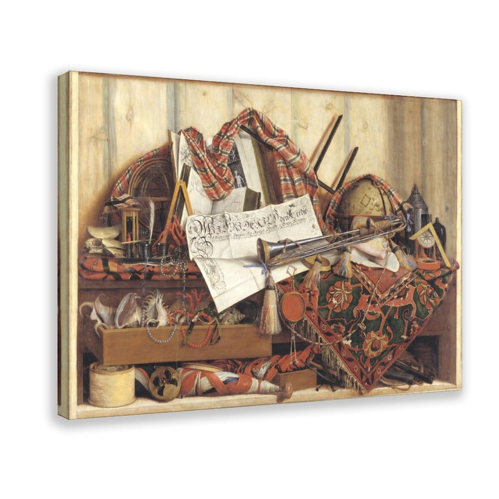 RTEYCE Trompe L’oeil With Trumpet, Celestial Globe And Proclamation By Frederik III Canvas Poster for Office Decor Gift