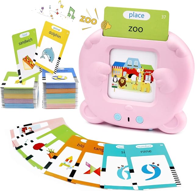 Talking Flash Cards Learning Toys for Toddlers, MOMSIV 255 Sheets 510 Words Early Preschool Educational Reading Machine for Age 2 3 4 Years, See and Spell Set Interactive Toy Gift for Kids, Pink