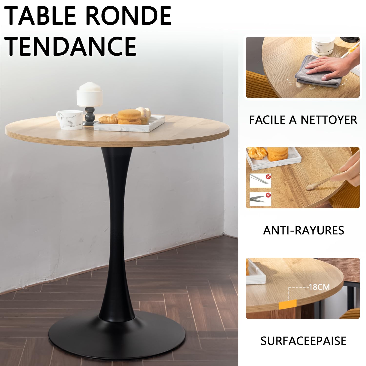 FURNISH - Mesa de picnic redonda y resistente, fabricada en madera de ingeniería y metal, mesa de ocio sólida para picnic informal en el jardín y en la terraza