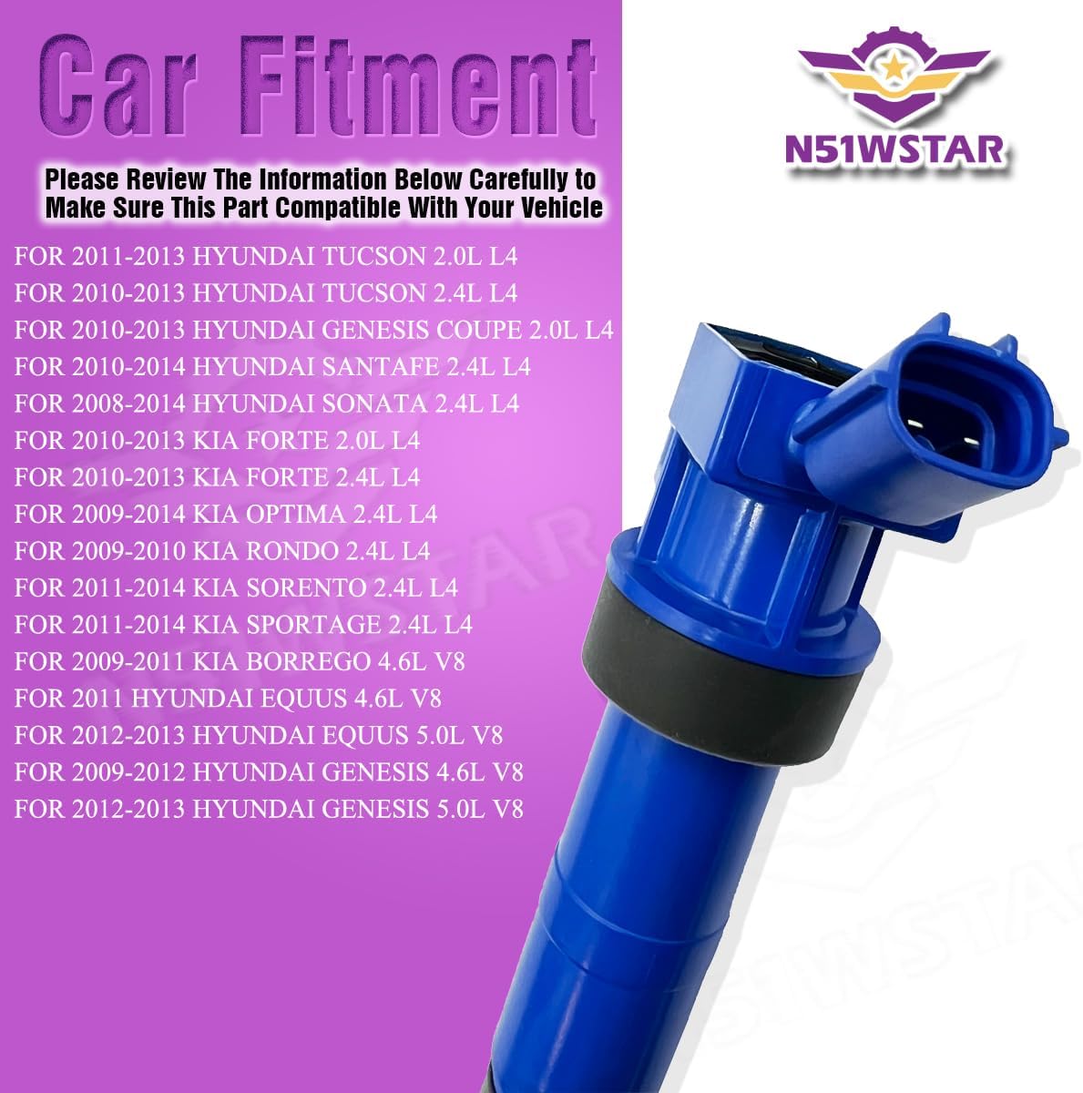 Performance Ignition Coil Packs UF611 Set Of 4 Compatible With WITH HYUNDAI TUCSON GENESIS SANTAFE SONATA EQUUS GENESIS KIA FORTE OPTIMA RONDO SORENTO SPORTAGE BORREGO 2.0 2.4 L4 4.6 5.0 V8