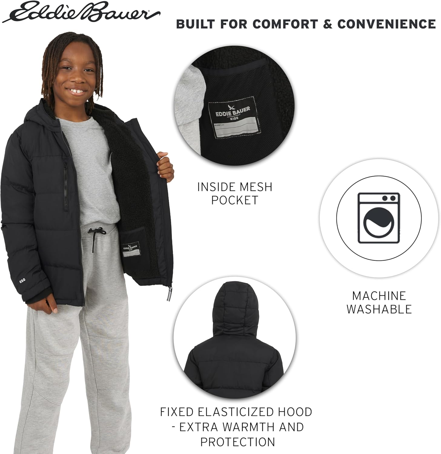 Eddie Bauer Boys' Classic Heavyweight Faux Fur Lined Hooded Insulated Down Jacket - Image 7