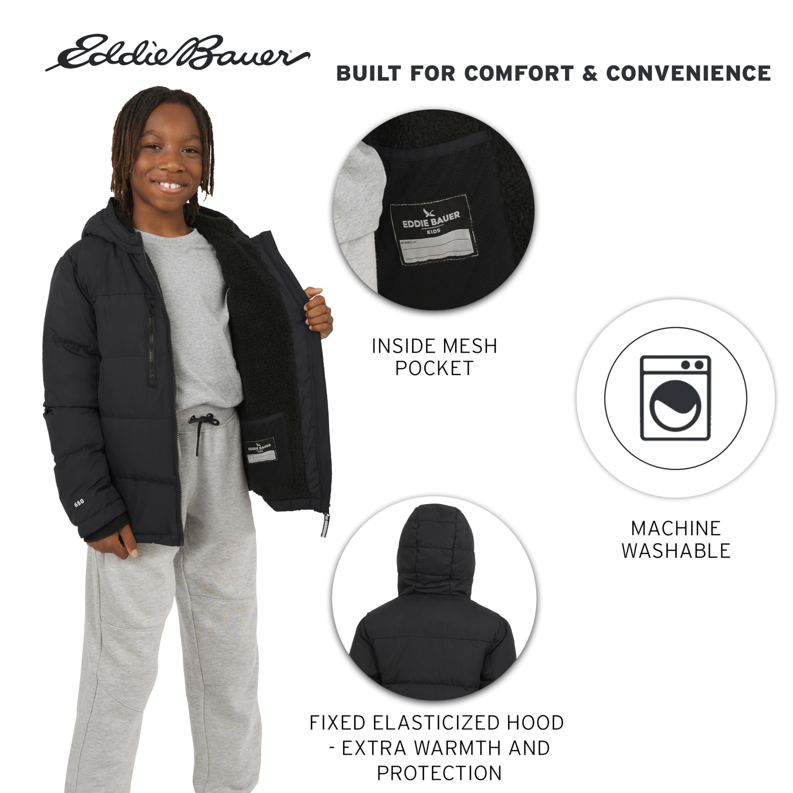 Eddie Bauer Jungen Classic Heavyweight Faux Fur Lined Hooded Insulated Down Jacket Jacke (1er Pack)
