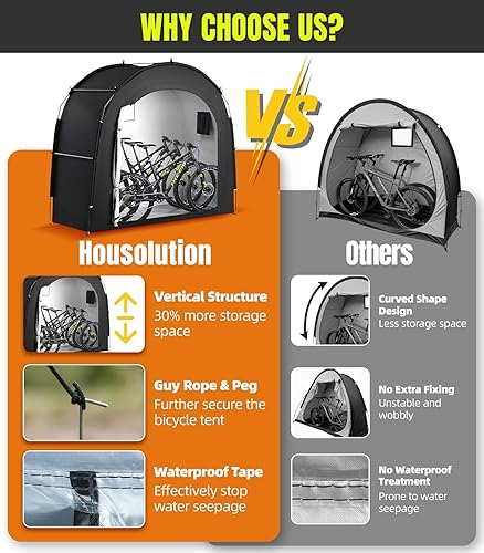 Miniatura 6 de Housolution Cobertizo de almacenamiento de bicicletas para 3 bicicletas, al aire libre portátil 210D Oxford grueso PU4000 cubierta impermeable para