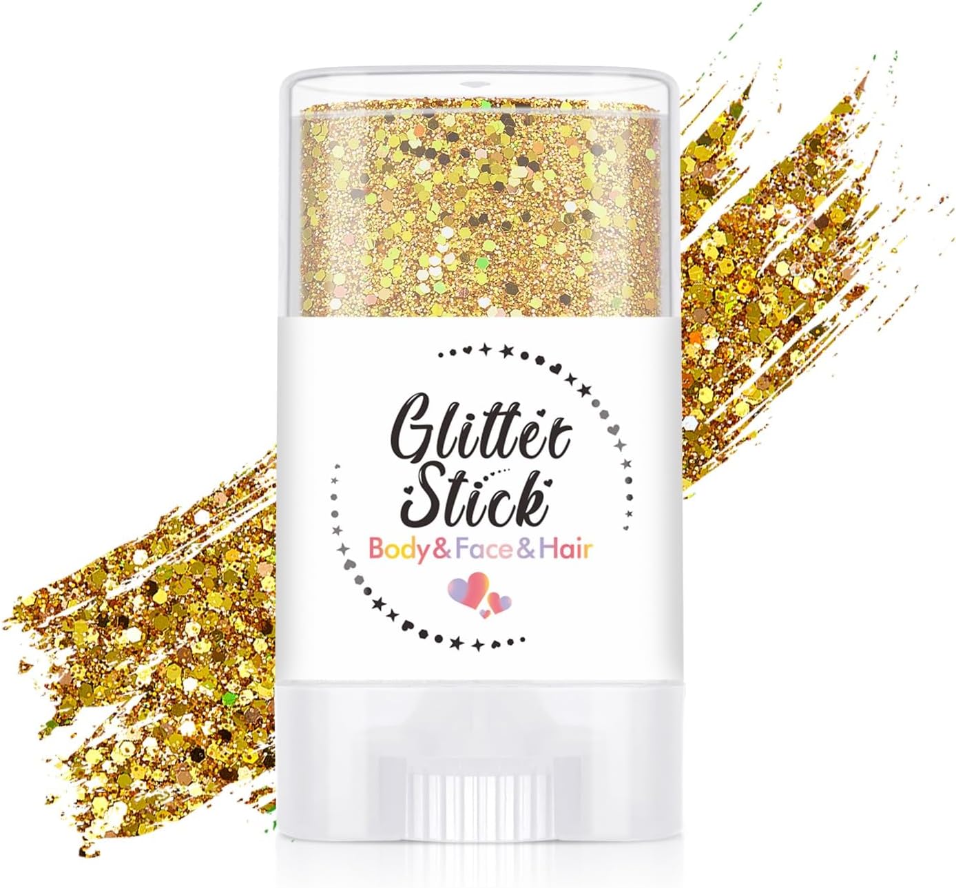 Body Glitter Stick, Holographic Sequins Face Glitter Makeup Neon Outfit Festival Rave Prom Party Accessories Hair Glitter Gel. (Gold)
