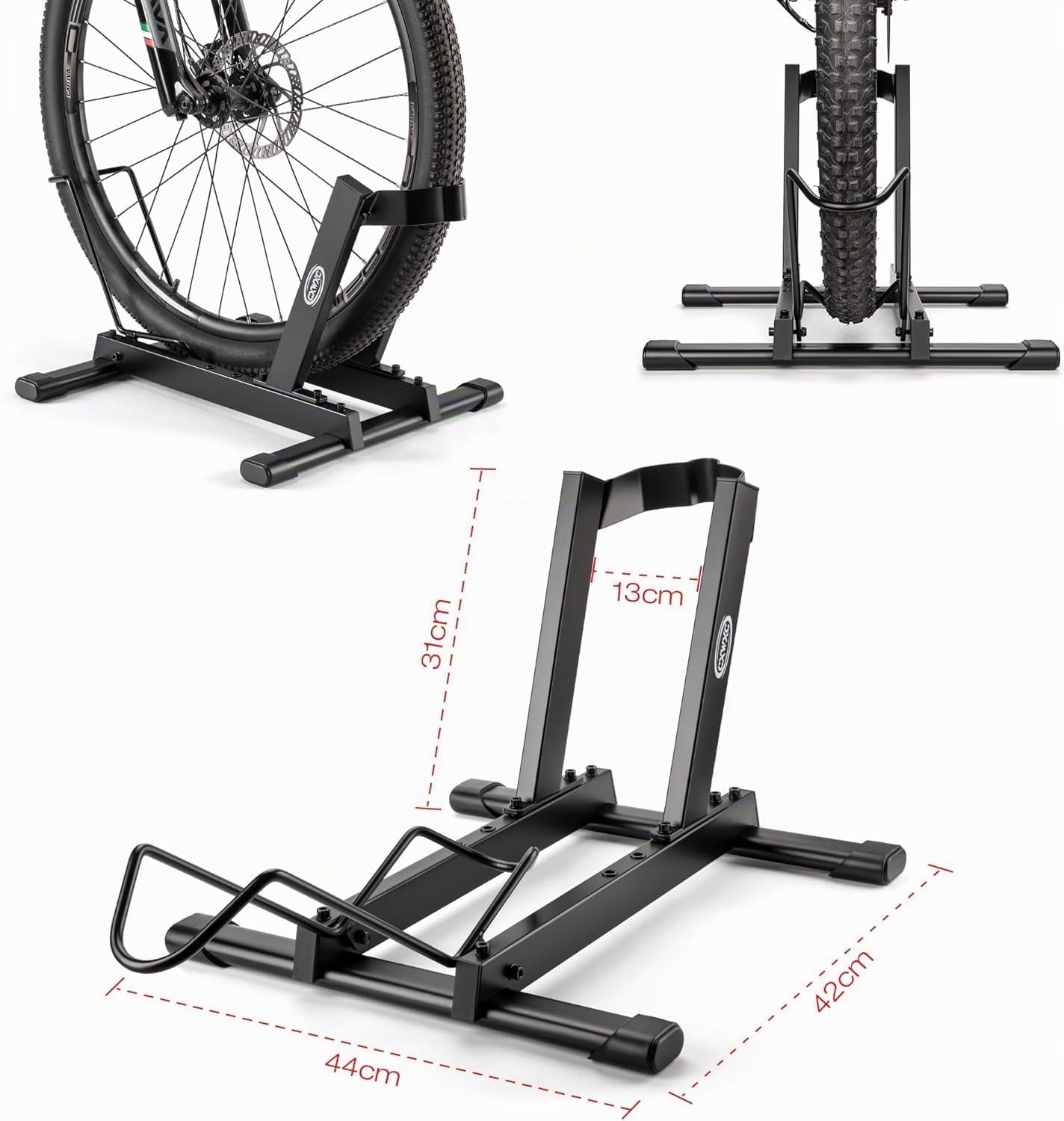 CXWXC Fahrradständer Boden, freistehender Fahrradständer für Garage/Keller | Bodenständer für 20–29 Zoll Fahrräder, Reifenbreite 4 Zoll, Fahrradhalter für E-bike, Mountainbike, Rennrad und Citybike