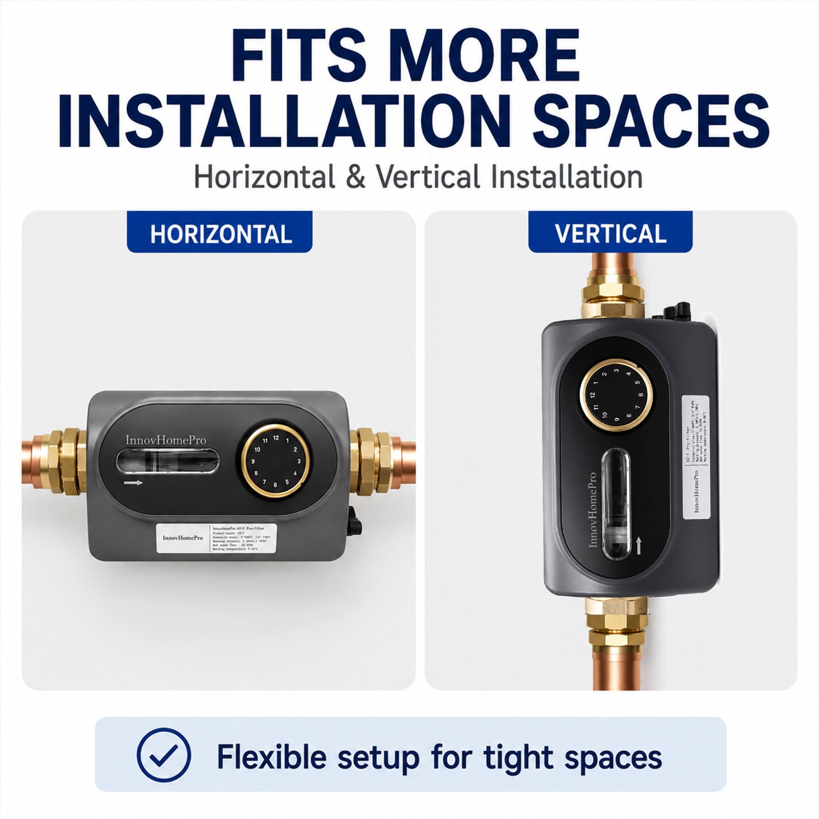 Filtro de sedimentos giratorio para toda la casa, filtración de 40 micras, prefiltro de instalación flexible de 360°, reducción de martillo de agua, sistema de prefiltración de agua de