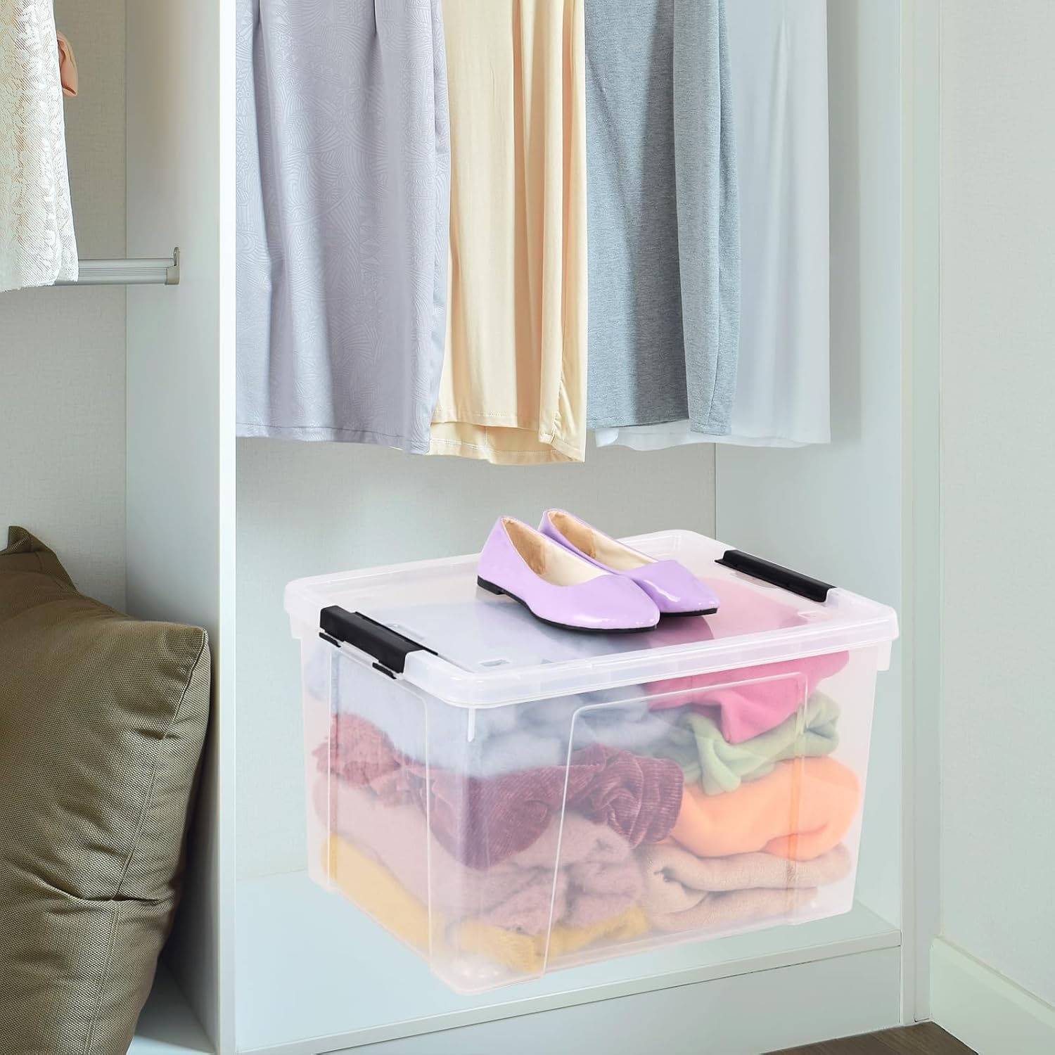 50 L 4-Pack Plastic Storage Bin with Wheels, Large Clear Storage Box Containers with Lids