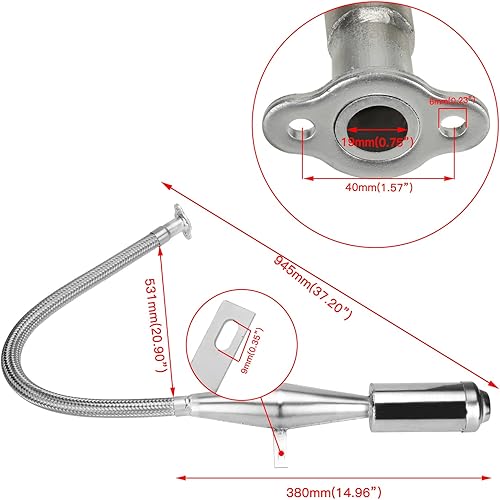 Miniatura 5 de YOXUFA Silenciador de escape flexible de rendimiento, ajustador de tensor de cadena de tubería para 49 cc, 50 cc, 60 cc, 66 cc, 80 cc, 100 cc, motor