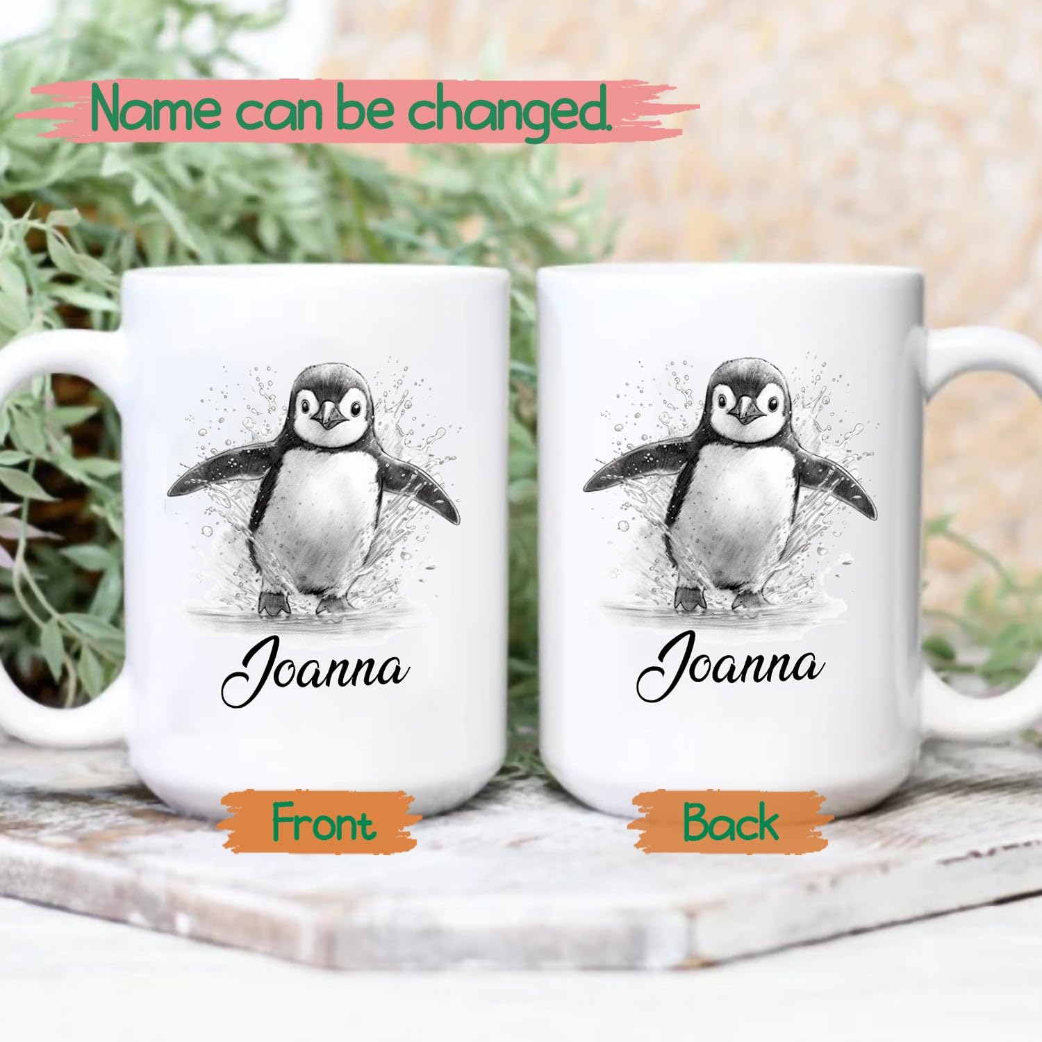Taza De Regalo Personalizable, Diseño De Pingüino, Diseño De Pingüino, Color Blanco, Con Mensaje De Nombre