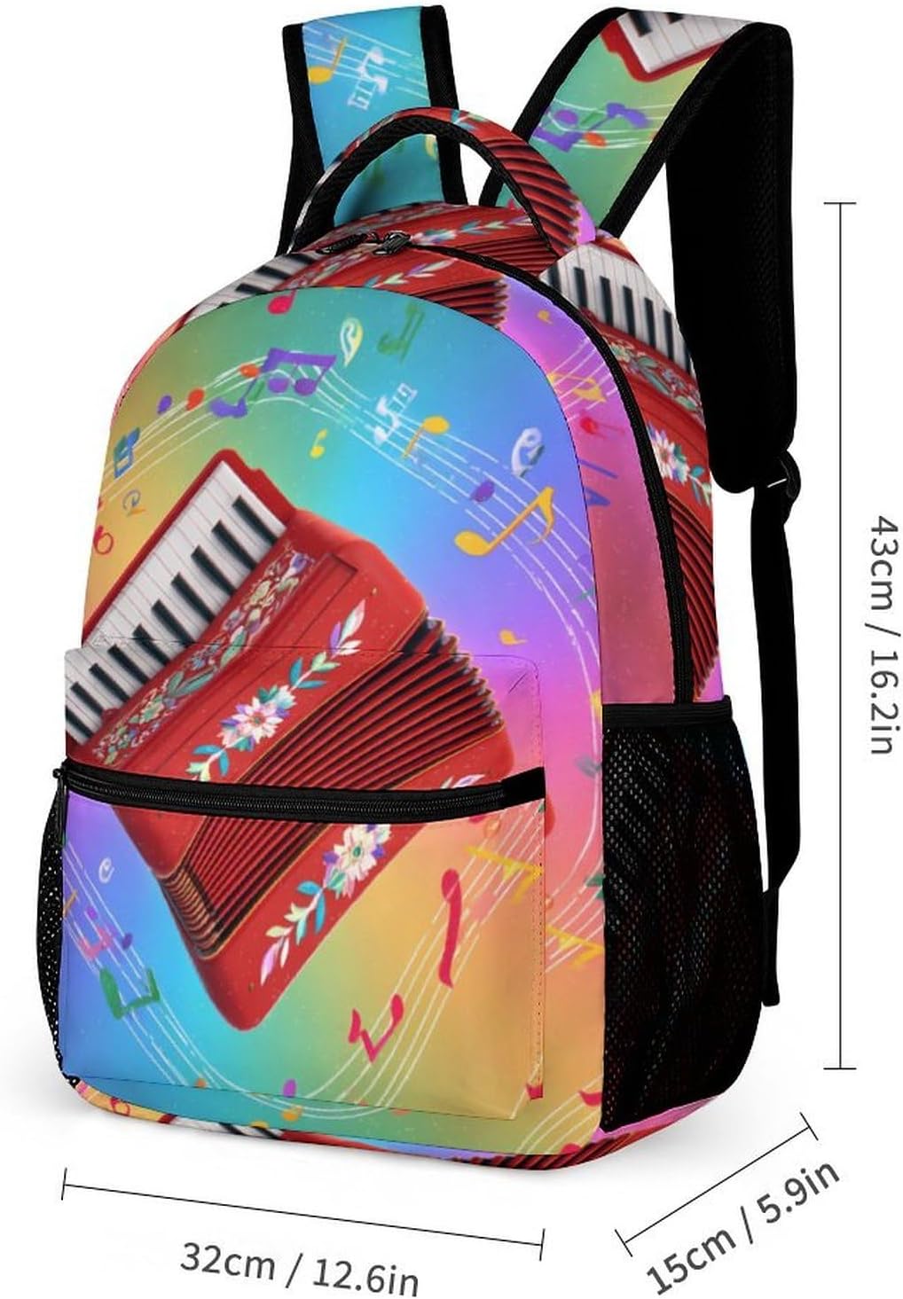 Accordion Music Notes Backpack Lunch Bag Pencil Case 3Pcs Set image 2