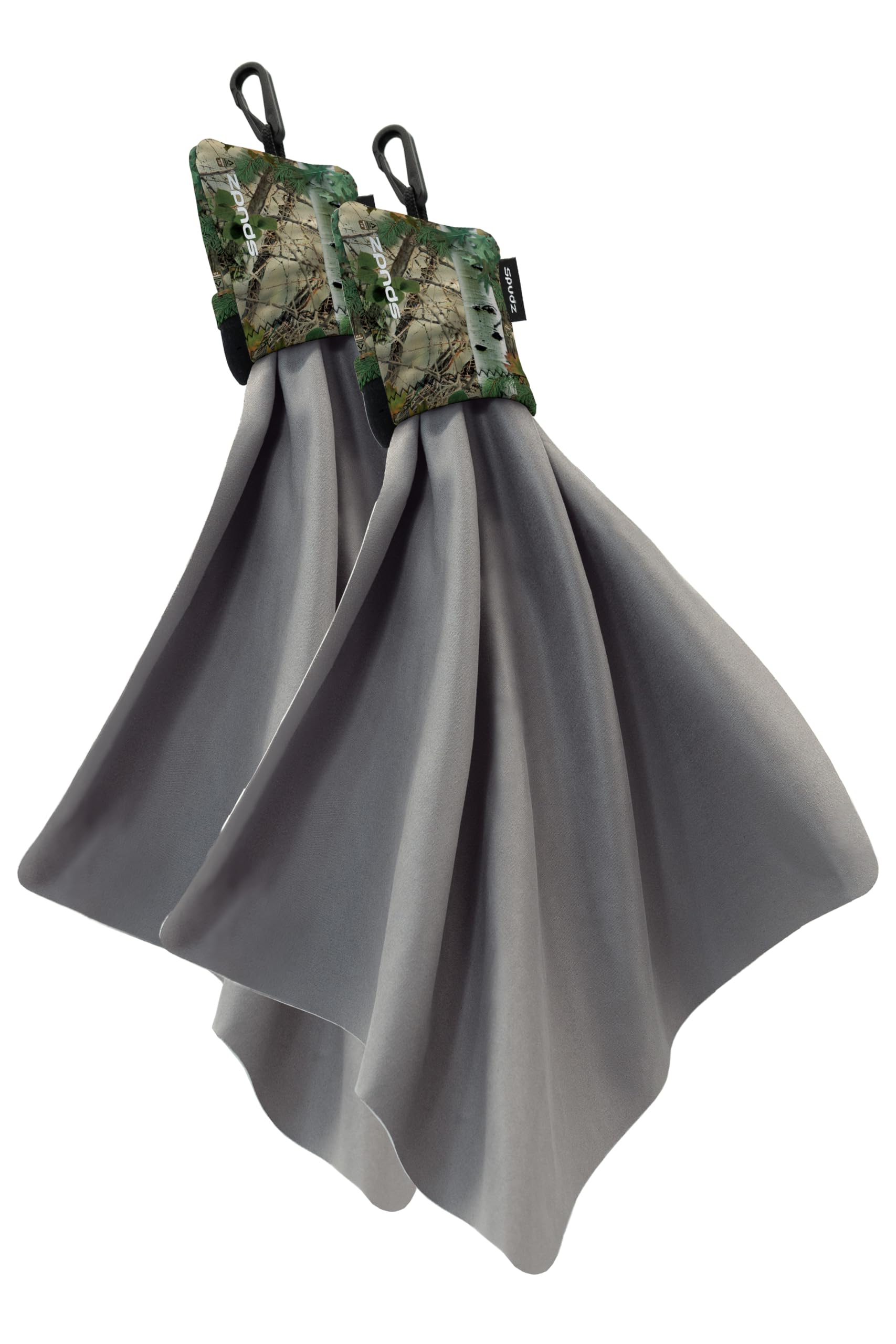 SPUDZ Ultra Microfiber Lens Cleaner with Closeable Bottom – Clip-On Pouch, Washable – for Binoculars, Scopes, Glasses, Screens | Ultra Alpine Mountain Camo, 10 x 10 Inch (2-Pack)