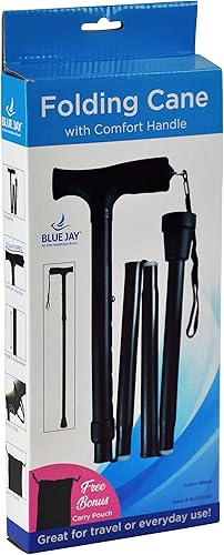 Miniatura 7 de Blue Jay An Elite Healthcare Brand Bastón plegable con agarre cómodo en color negro  Altura ajustable y ligera punta de goma bastón de 33 a 37