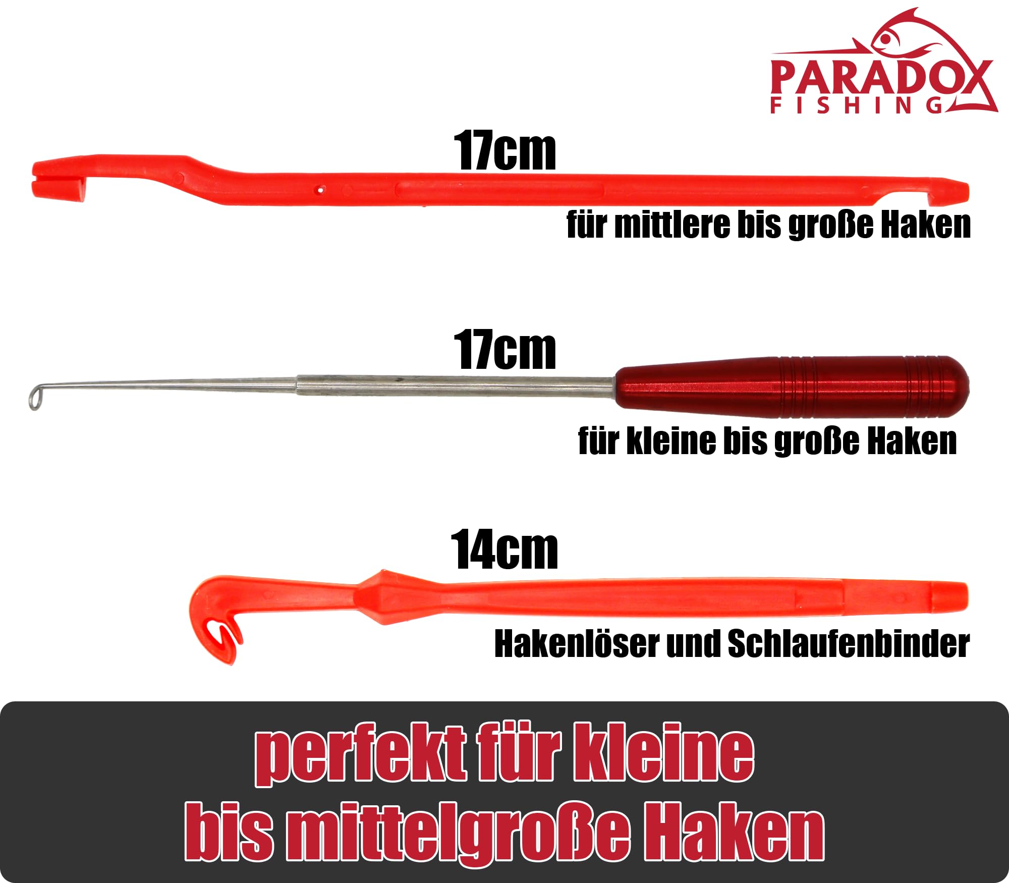 Paradox Fishing Zestaw wypychaczy do haczyków 3 sztuki I szczypce wędkarskie Akcesoria wędkarskie - Wypychacz do haczyków wędkarskich