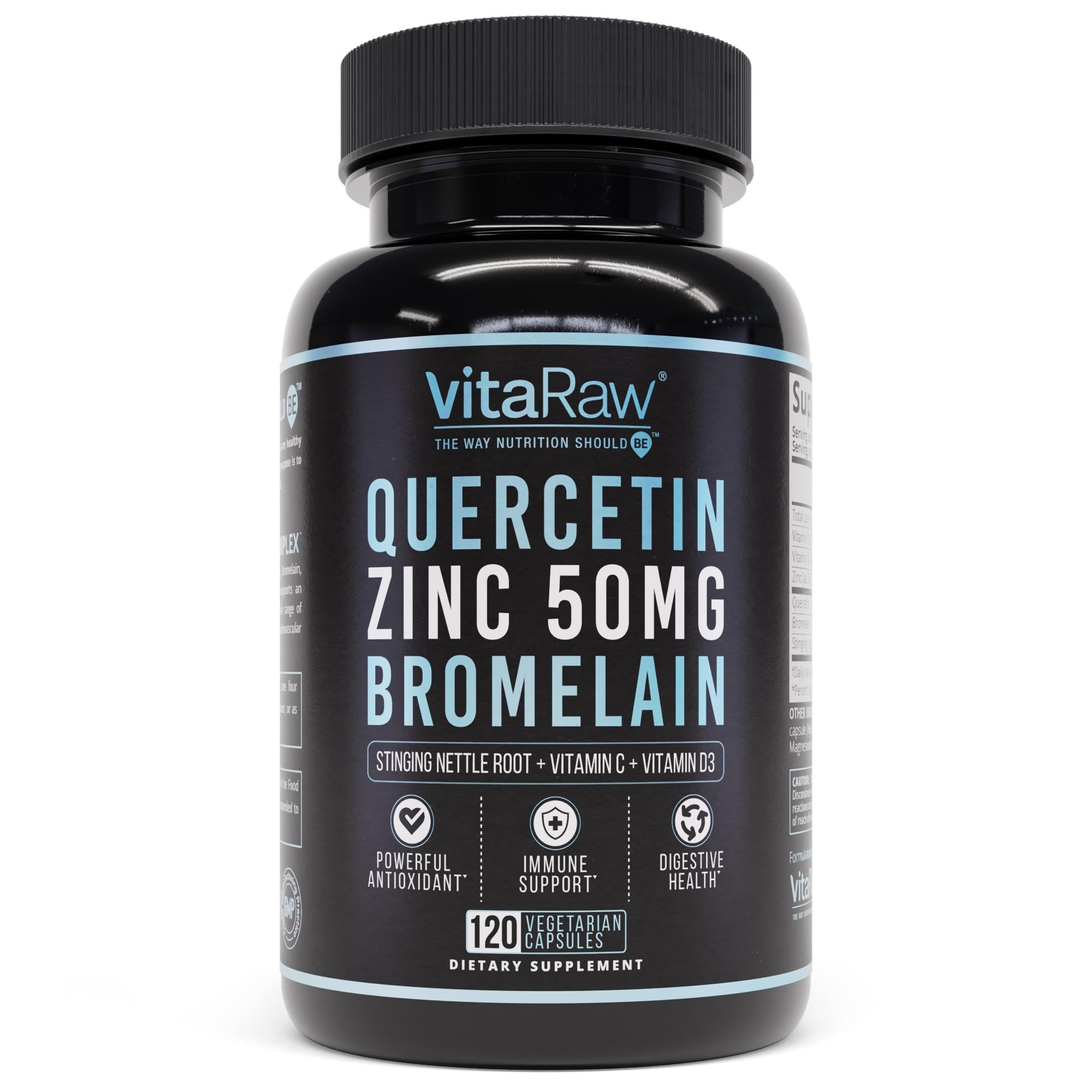 Quercetin with Bromelain 500mg Capsules, Supports Immune Response, Joint Comfort, & Overall Wellness - Vitamin C, Zinc 50mg, & Vitamin D3 5000 IU - Immunity Health Pills