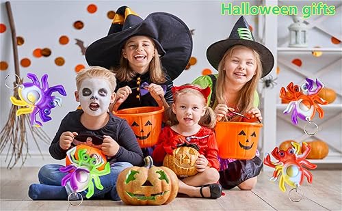 Miniatura 4 de Paquete de 20 llaveros divertidos y únicos de araña, diseño de arcoíris, juguetes para fiestas de Halloween, juguetes para niños, estudiantes,
