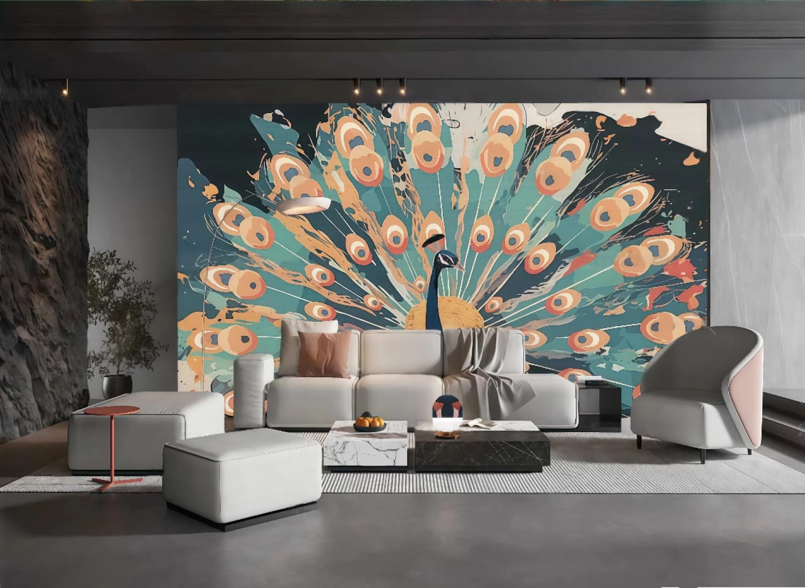 Papier peint graffiti art moderne orange et vert paon 3D pour salon 200x140cm