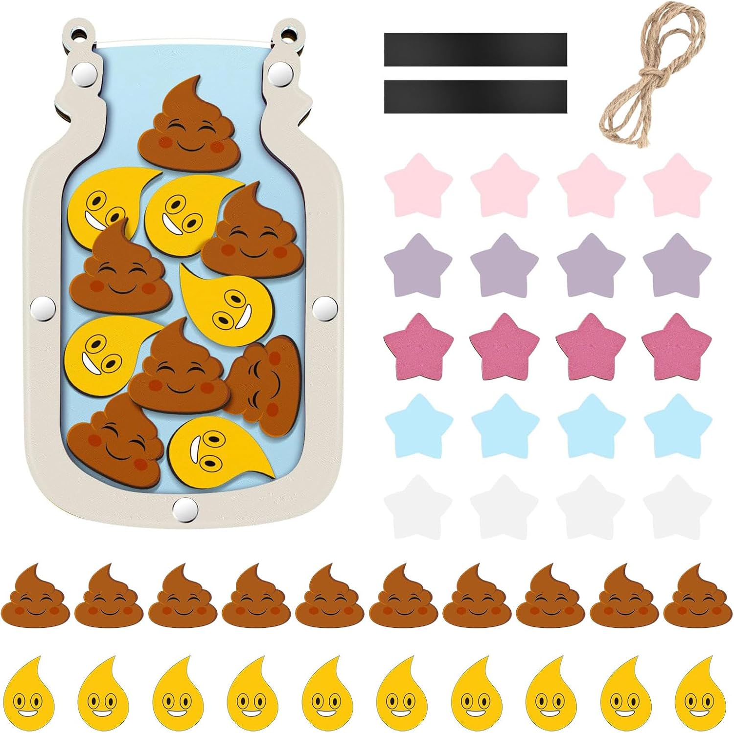 Reward Jar for Kids, Toilet Training & Chore Chart With 20 Stars 20 Tokens, Magnetic Behavior Incentive Jar for Boys Girls, Classroom Essentials, Homeschool Teacher Supplies (Poo+Star Design)