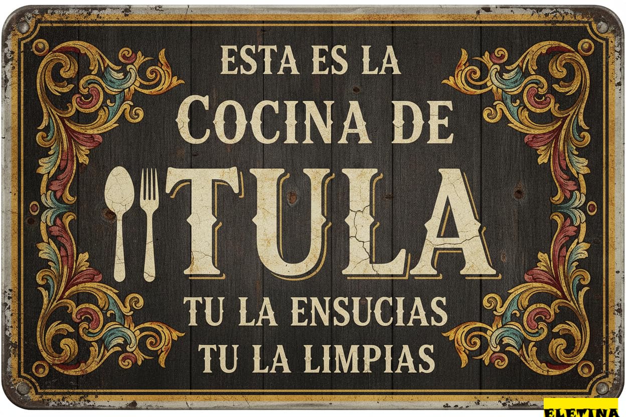 Personalized Sign for Man Cave Tula Kitchen Spanish Metal 8x12in Bilingual Plaque Cocina Wall Decor House Rule Gift Private Property Decorative