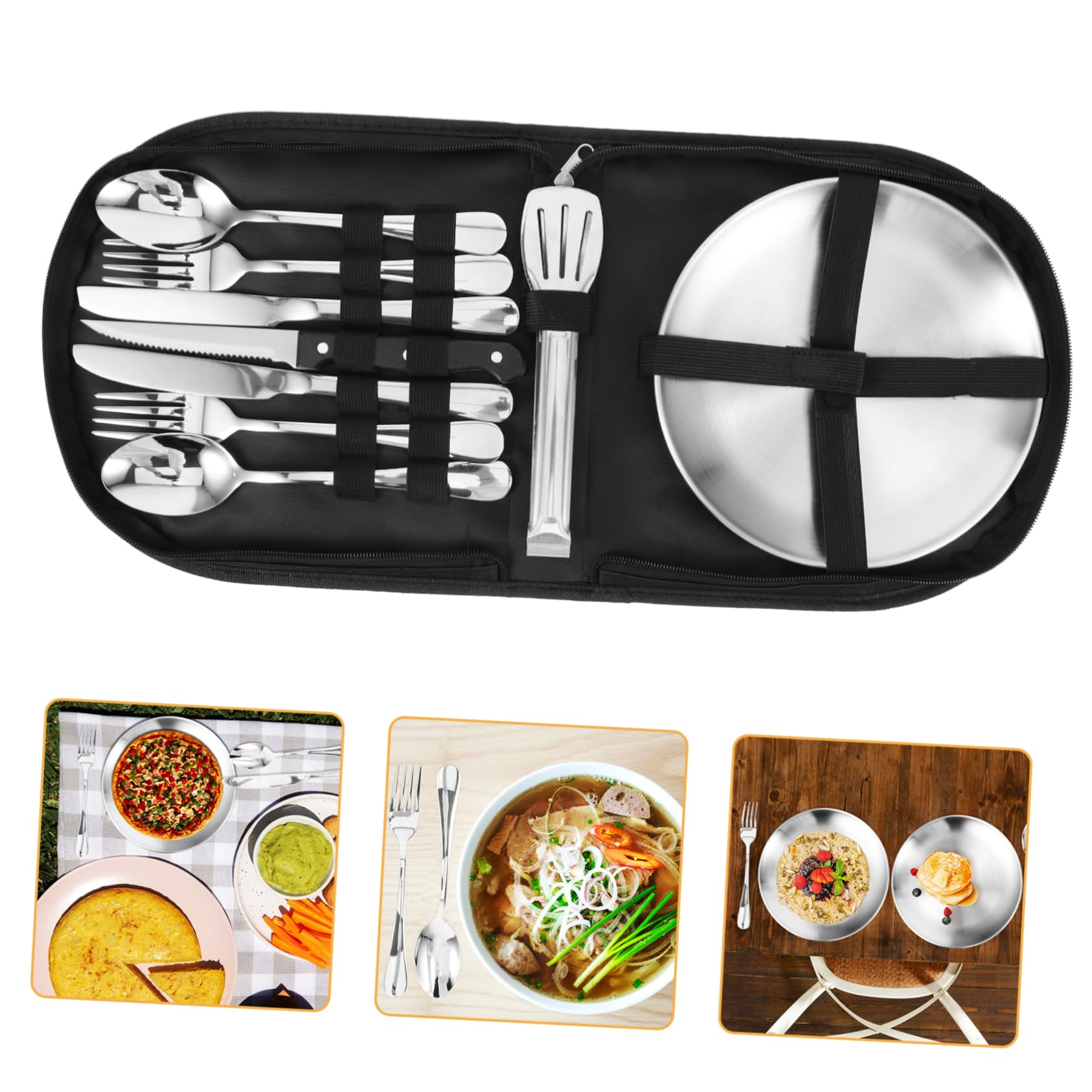 Milisten Campingbesteckset Edelstahl 10 Stück mit Aufbewahrungstasche Wiederverwendbares Outdoor Besteck für Picknick Camping Wandern und Reise
