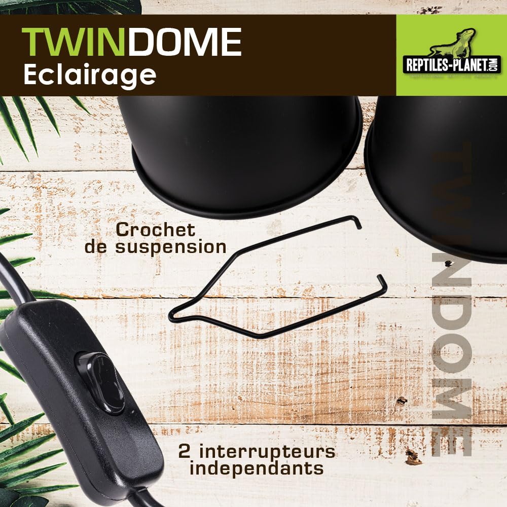 Reptiles Planet - Twindome 14 - Doppio Supporto per Lampadina da Appendere o appoggiare sul terrario - Ø 14 cm - H 16 cm