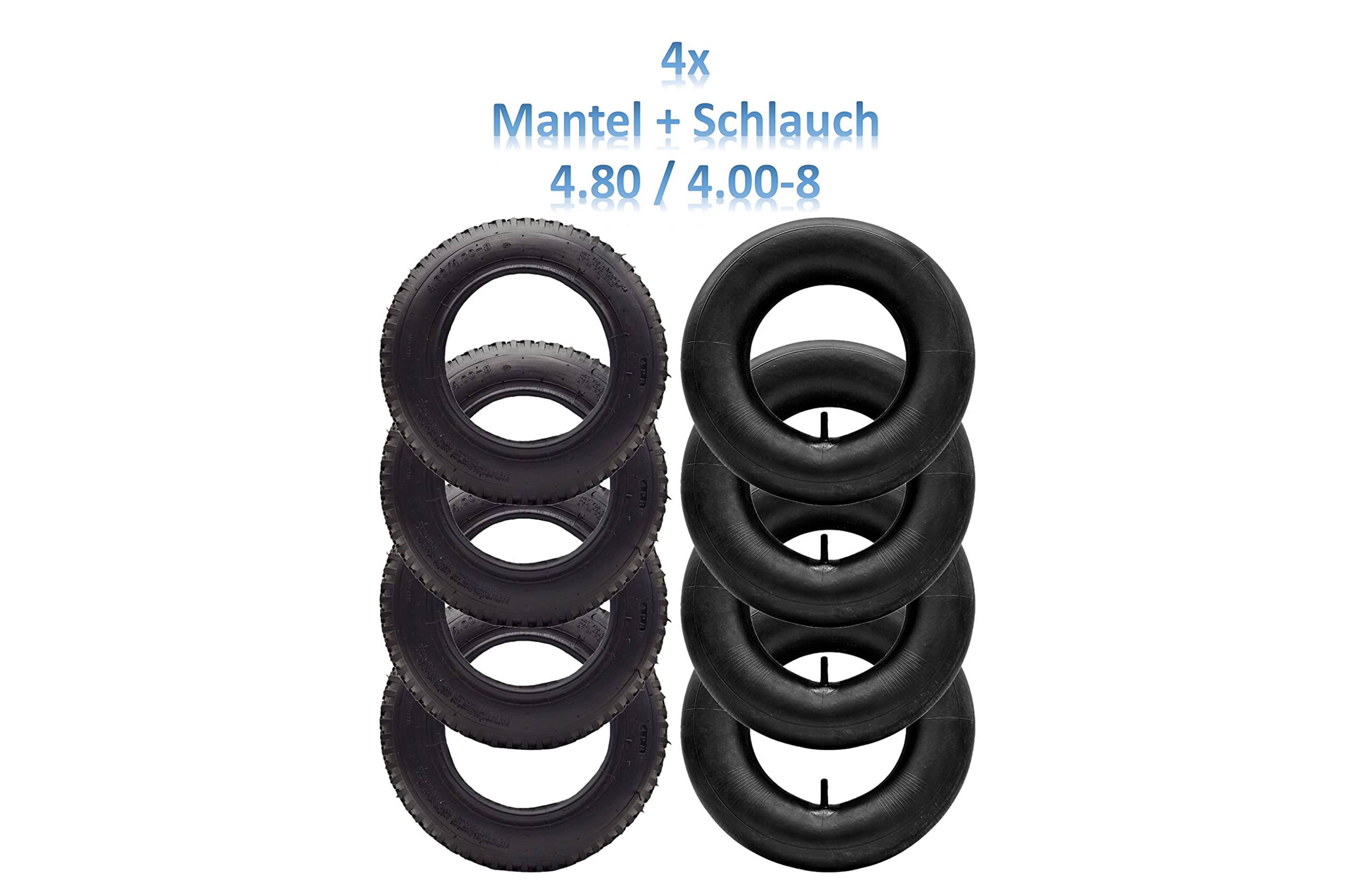 4X HMH-Shop Schubkarren Set Mantel + Schlauch 4.80/4.00-8 Schubkarrenmantel 4er Set Decke Schubkarrenschlauch 4.80 Ersatzreifen 4.00-8 Karre Luftreifen 4 Stück Reifendecke 400x100mm Innenschlauch