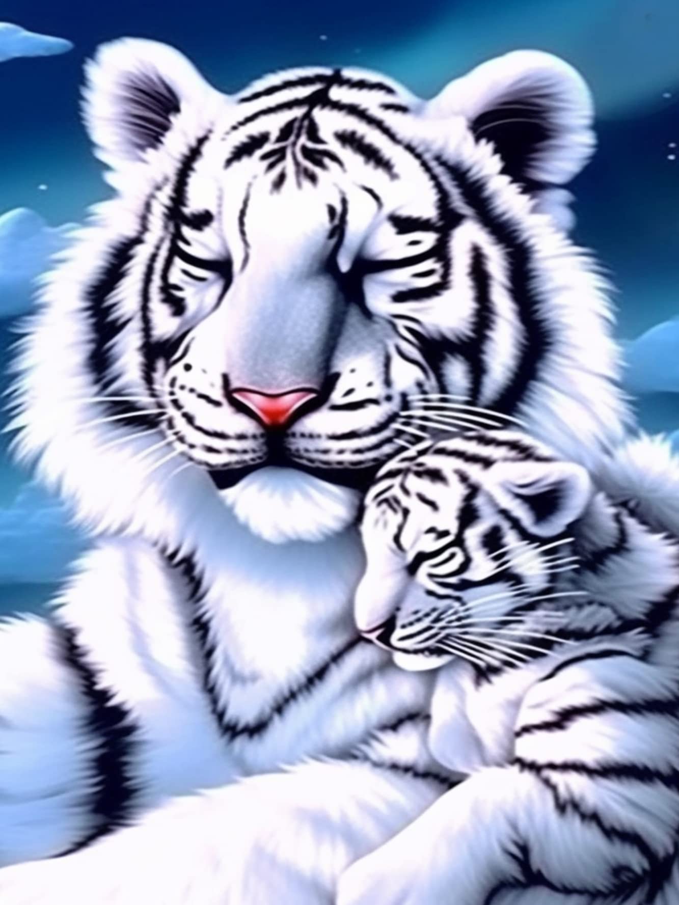 Bimkole 5D Diamond Art Kits for Adults White Tiger Hug, Full Drill DIY Rhinestone Embroidery Set Paint with Diamonds Art Animal by Number Kits Cross Stitch Home Wall Decor 12x16 in