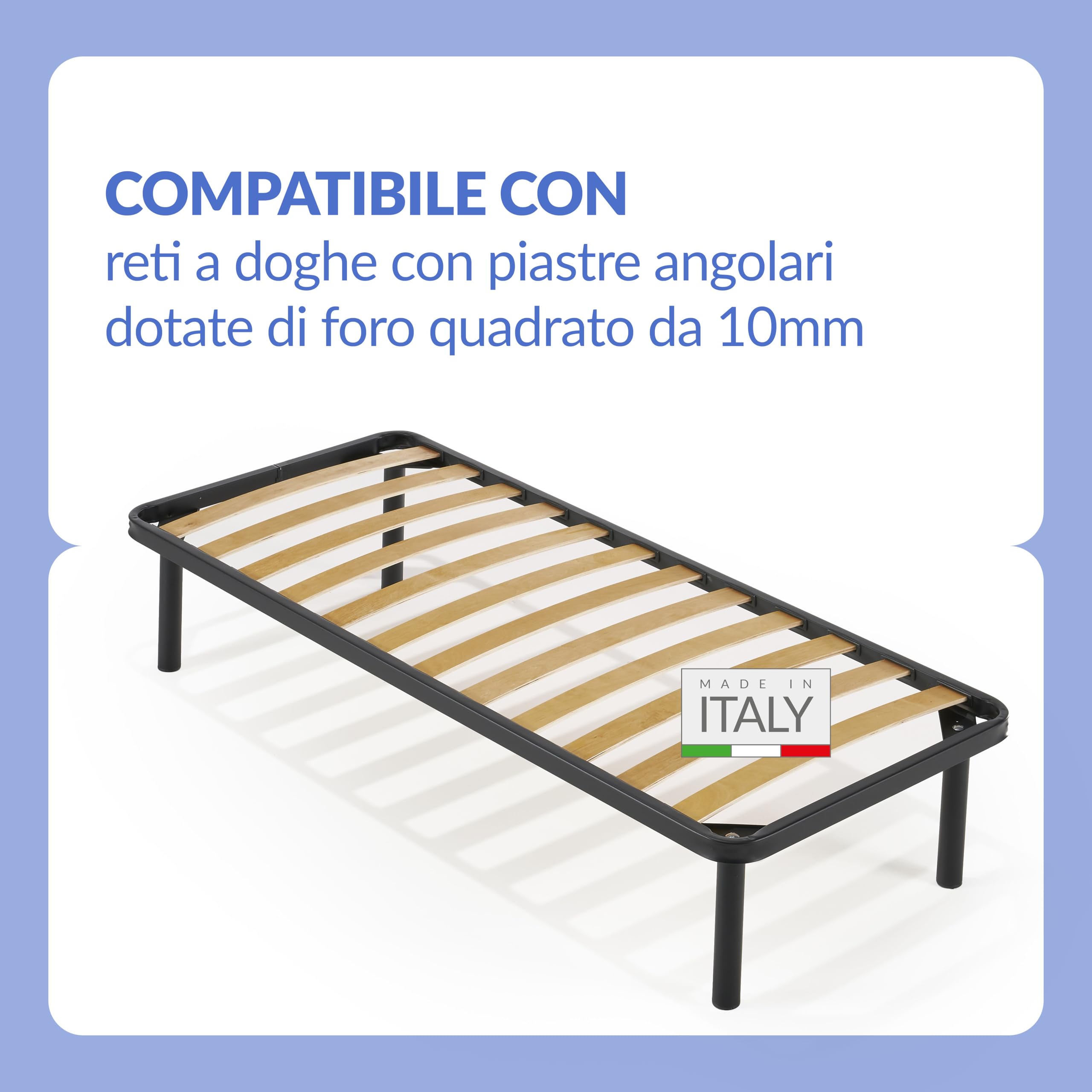 NUVOLA - Set 4 Piedi Letto con Viti Incluse, Piedi per Rete a Doghe Compatibili con Reti con Piastra Angolare e Foro Quadrato per Vite a Testa Cieca 10mm, Piedini per Letto Matrimoniale Singolo, H30cm - 5