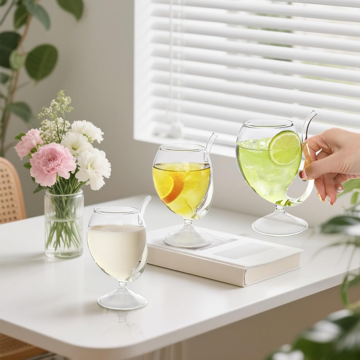 4 Pack Straw Wine Glass, 12 OZ Sipping Wine Glasses with Built-in Straw, Creative Tube Cocktail Goblets, Clear Funny Decanter Cups for Juice Ice Cream Champagne Party Glassware Barware - Image 6