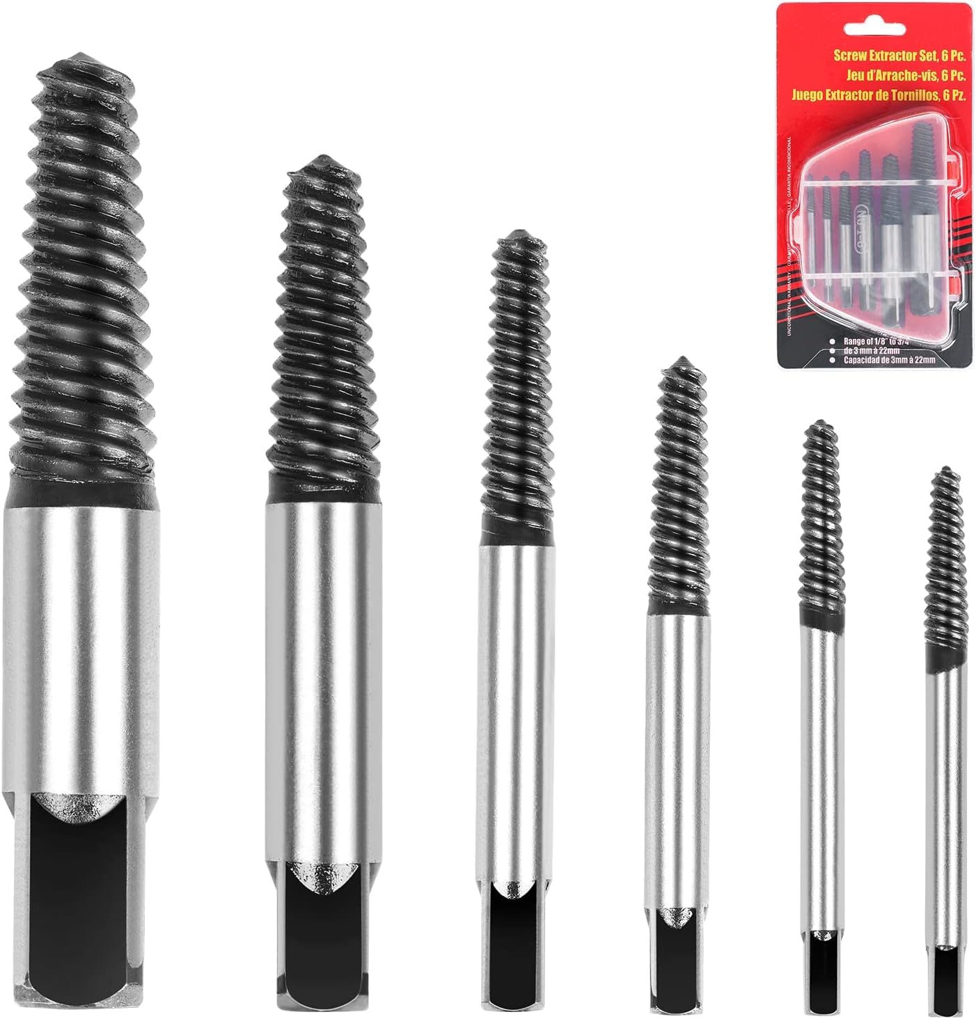 UPTODATETOOLS 6pcs, Broken Water Pipe Screw Extractor for Removing Stripped Screws and Broken Bolts, Damaged Screw Broken Bolt Water Pipe Remover Set