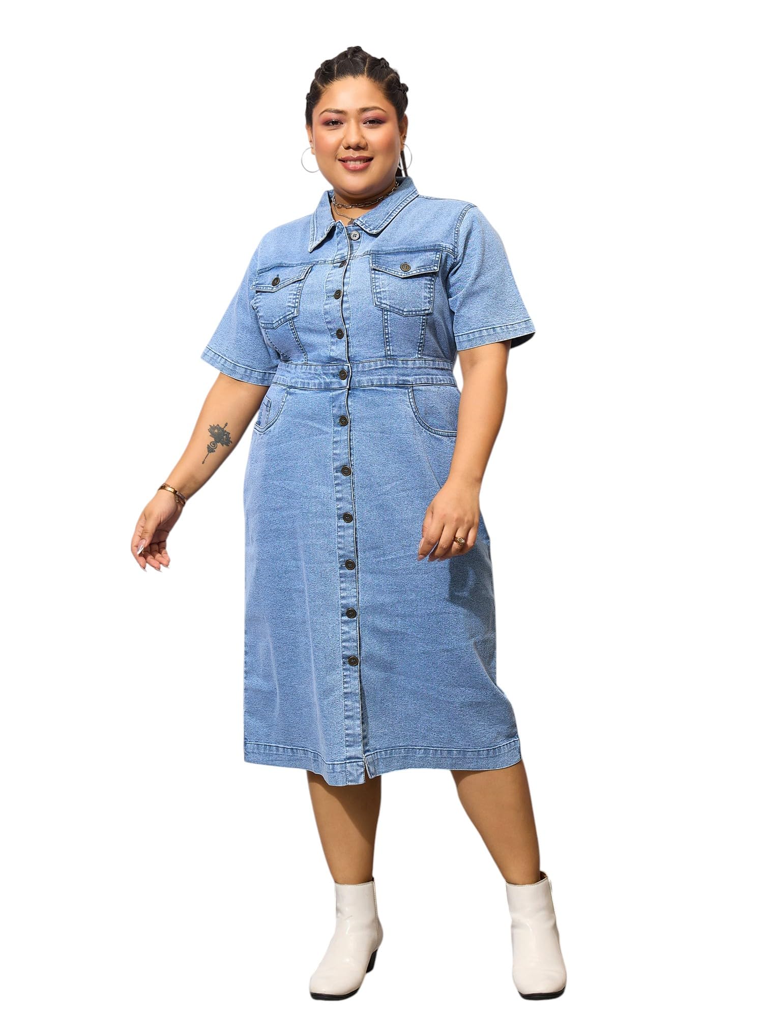 sassafras curve Women's Denim Front Button Shirt Dress Above The Knee Casual SFDRSS12172-picture-13