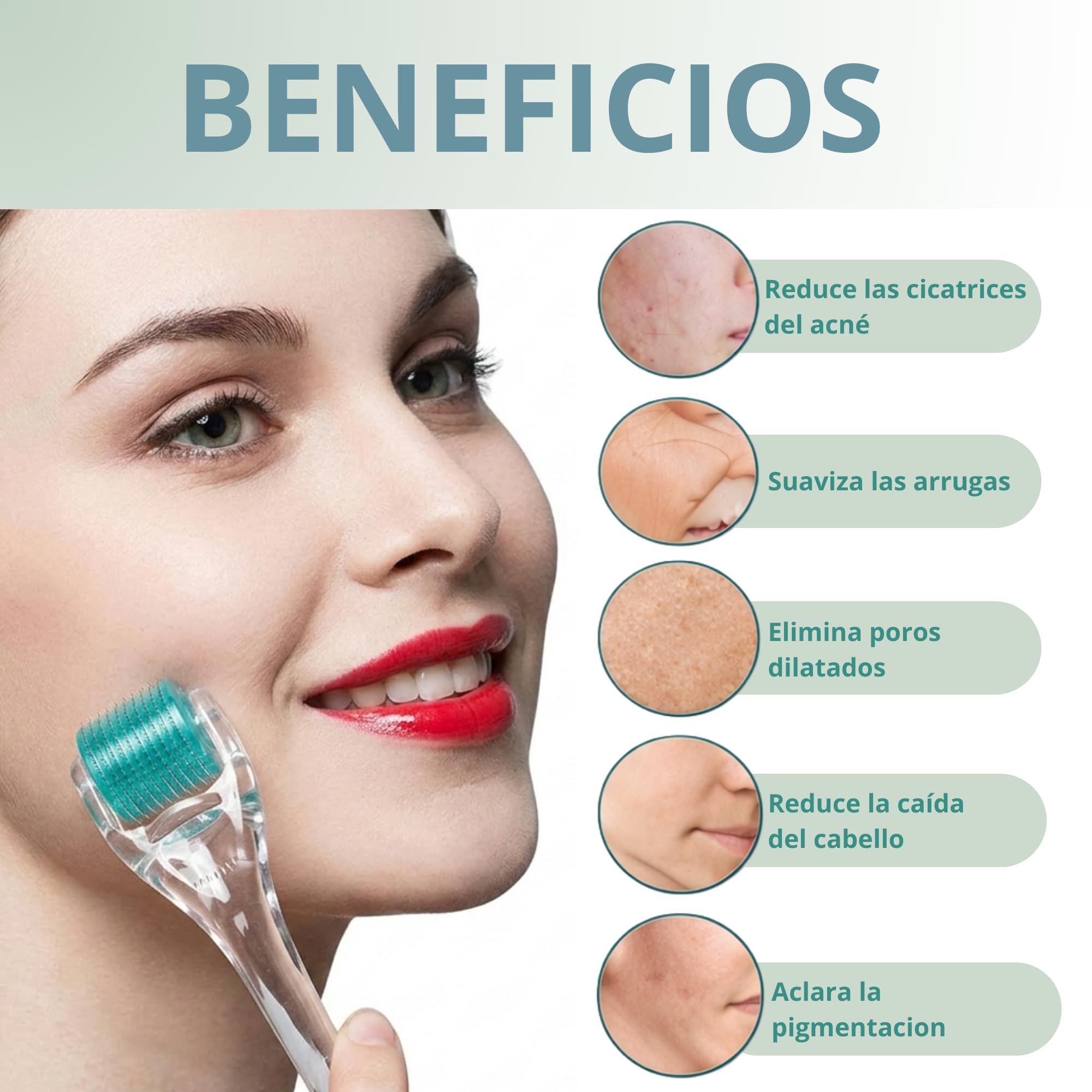 Dermaroller 0.5 mm con 540 Microagujas de Titanio – Derma Roller Facial Microneedling – Rodillo para Barba y Rostro – Alternativa Dermapen Facial