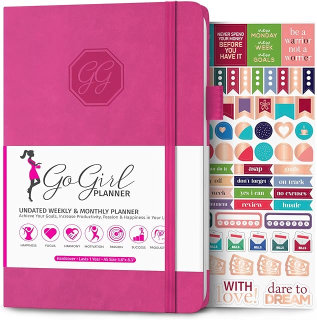 GoGirl Planner and Organizer for Women - A5 Size Weekly Planner, Goals Journal & Agenda to Improve Time Management, Productivity & Live Happier. Undated - Start Anytime, Lasts 1 Year - Hot Pink