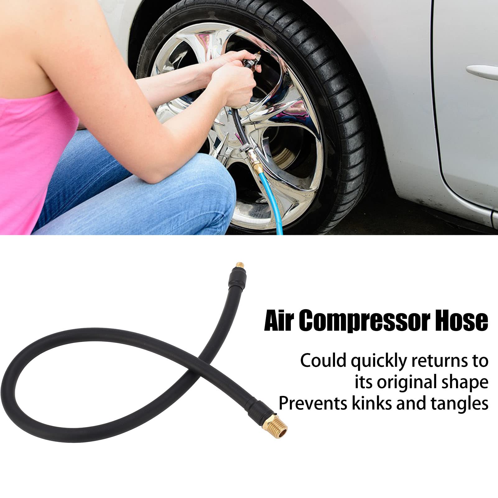 Tire Inflator Hose, Rubber Double Head Air Pump Tire Inflation Hose Air Compressor Hose Tire Inflation Connection for Inflation (3.28ft Tube)