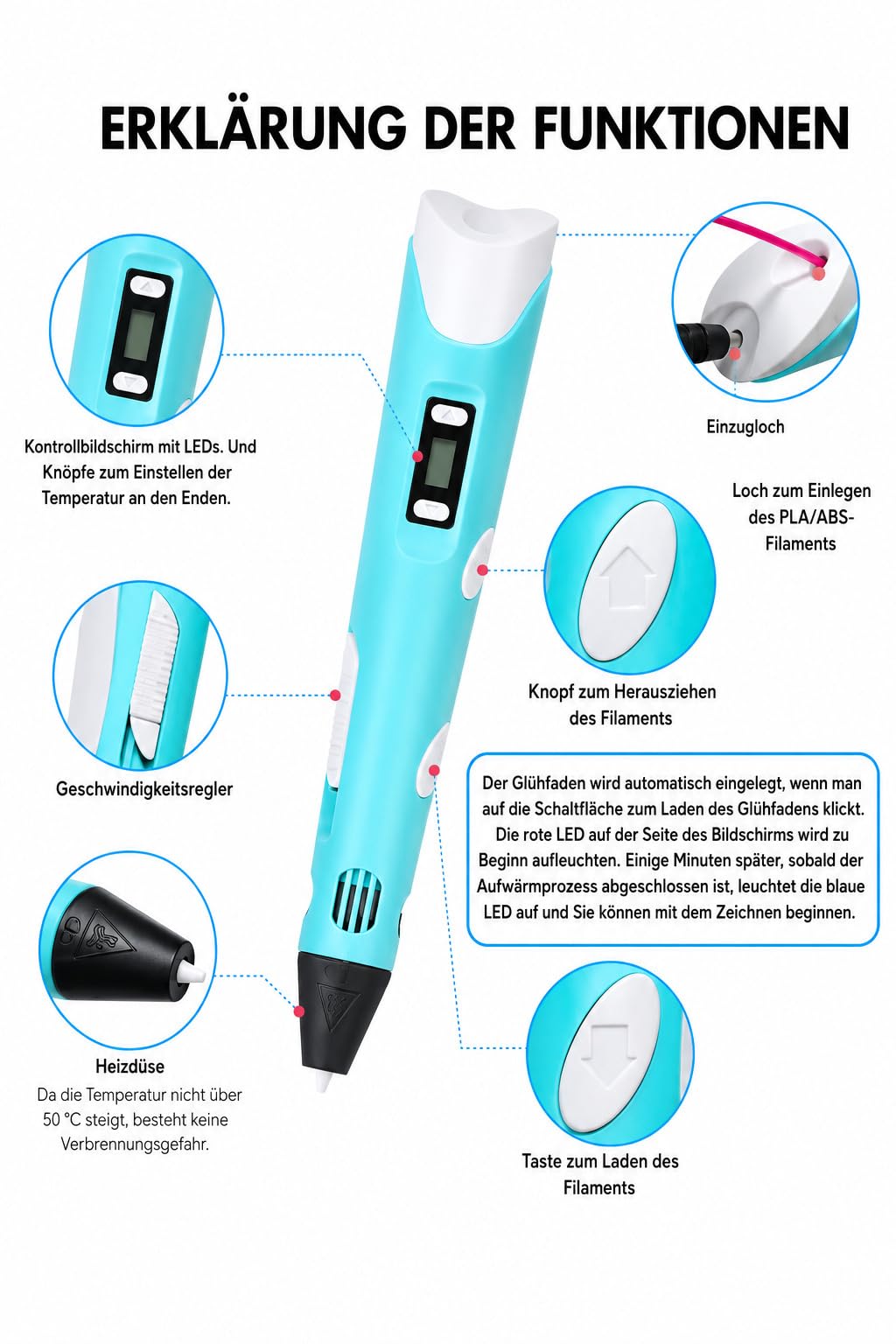 Generisch 3D Stift Kinder, 3D Stift Set, 3D Pen, Mit 15 Farben, + Malbuch | Kindergeschenk