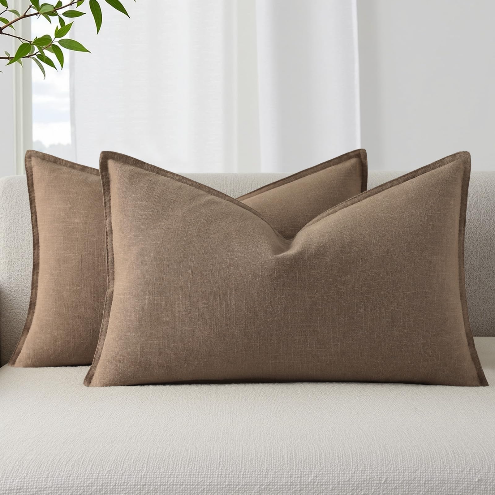 decorUhome Fall Light Brown Linen Throw Pillow Covers 12x20 Set of 2
