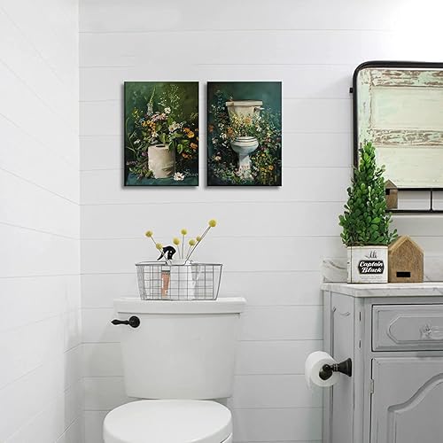 Miniatura 4 de Rollo de papel higiénico de baño verde oscuro, arte de pared, diseño botánico de flores silvestres Moody, impresiones de flores silvestres, cuadros